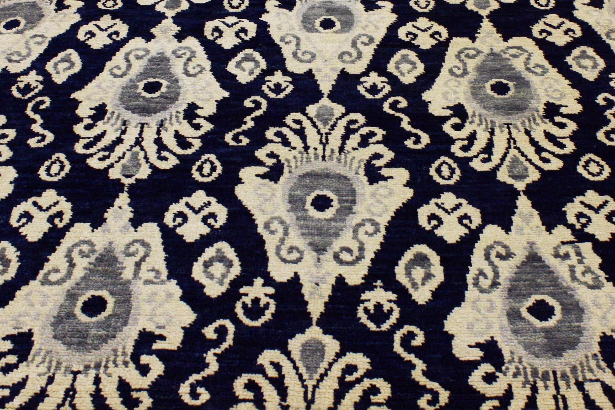 Modern Navy Blue Ikat Rug, Contemporary Elegance Meets Global Chic In New Condition For Sale In Dallas, TX