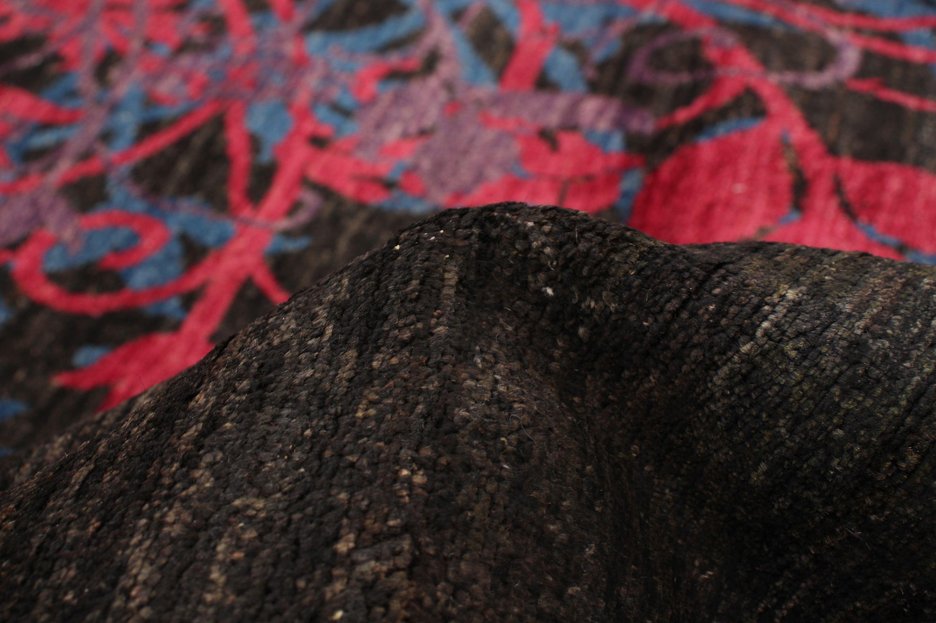 Moderne Tapis noué à la main en laine, Dual-Medallion bleu et rose, 8' x 10'. en vente