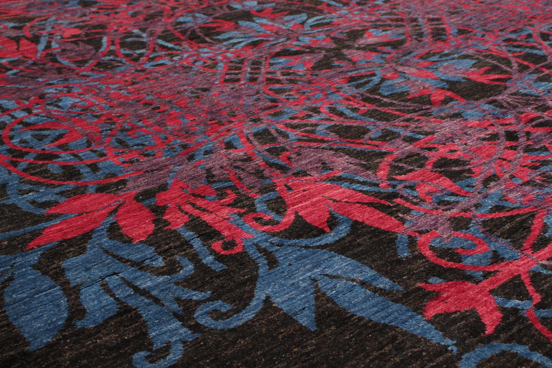Perse Tapis noué à la main en laine, Dual-Medallion bleu et rose, 8' x 10'. en vente