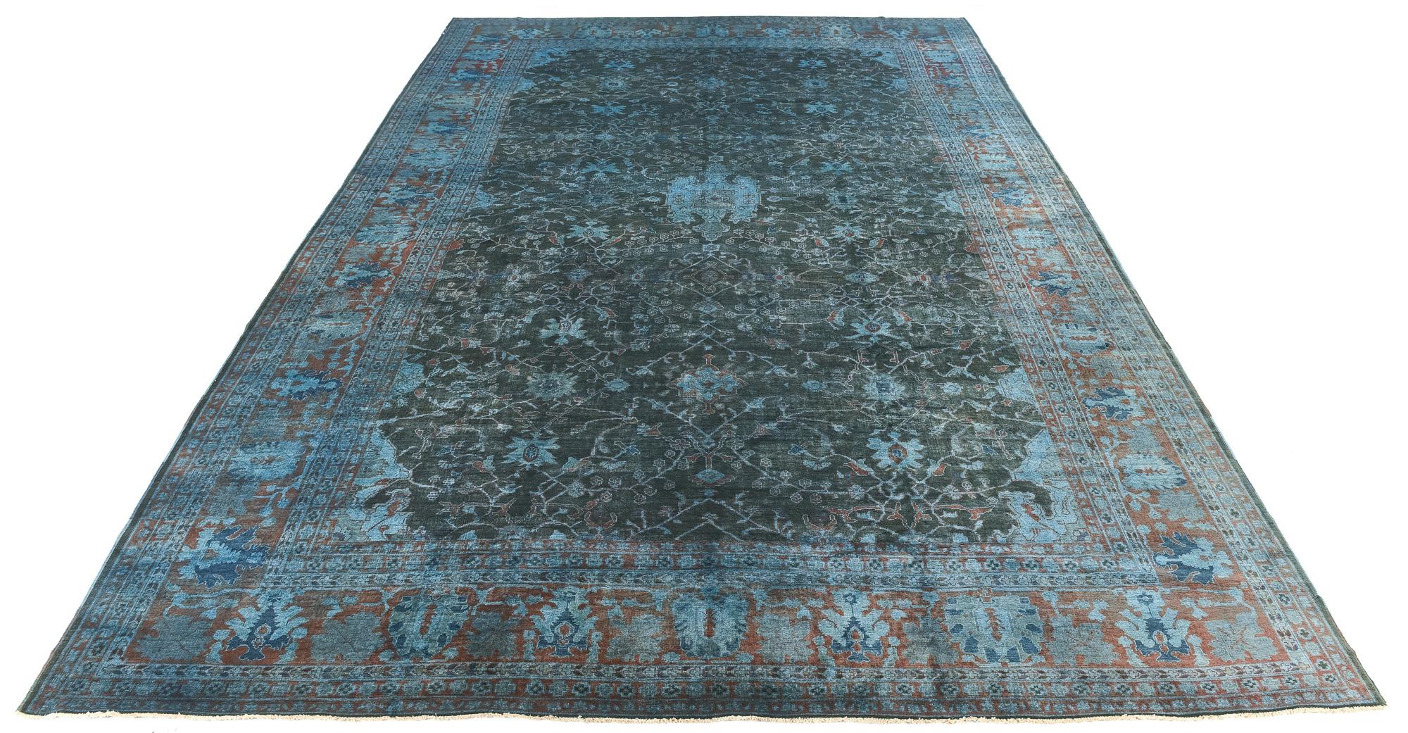 Hand-Knotted Transitional New Over-Dyed Blue Pakistan Large Rug For Sale