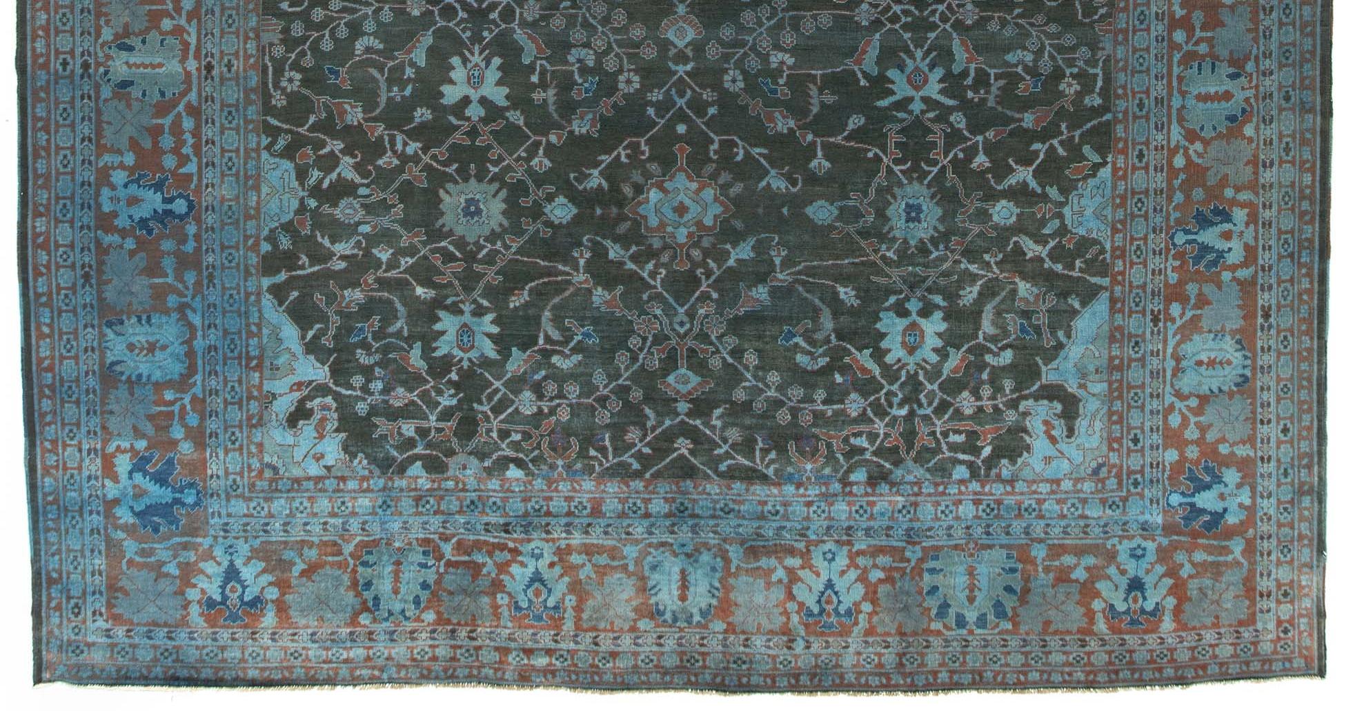 Contemporary Transitional New Over-Dyed Blue Pakistan Large Rug For Sale