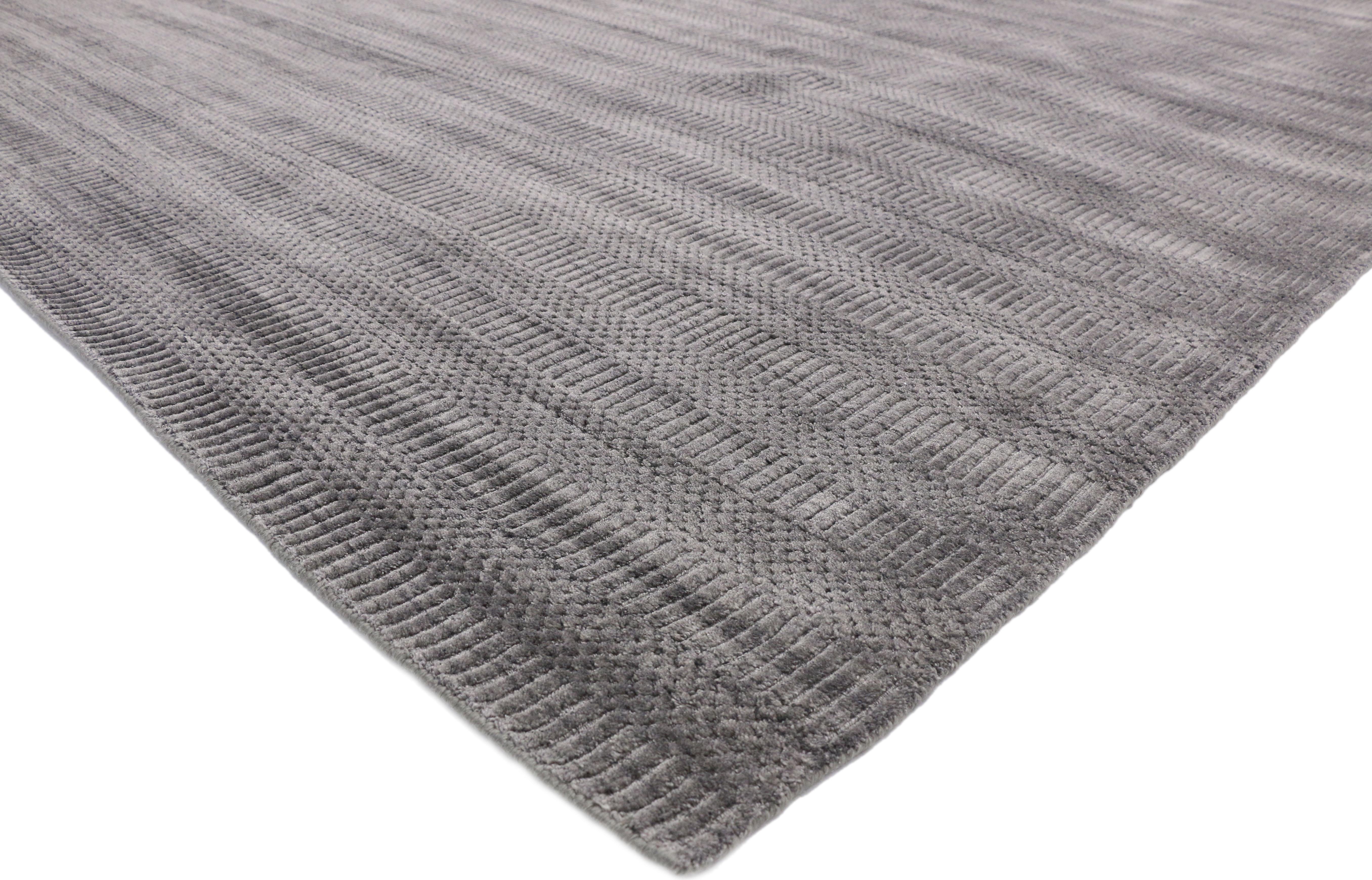 30451 transitional Nordic gray area rug with modern Scandinavian style. This gray midcentury Style carpet emanates function and versatility with high style. Midcentury vibes meet Scandinavian design in this transitional gray area rug. The all-over