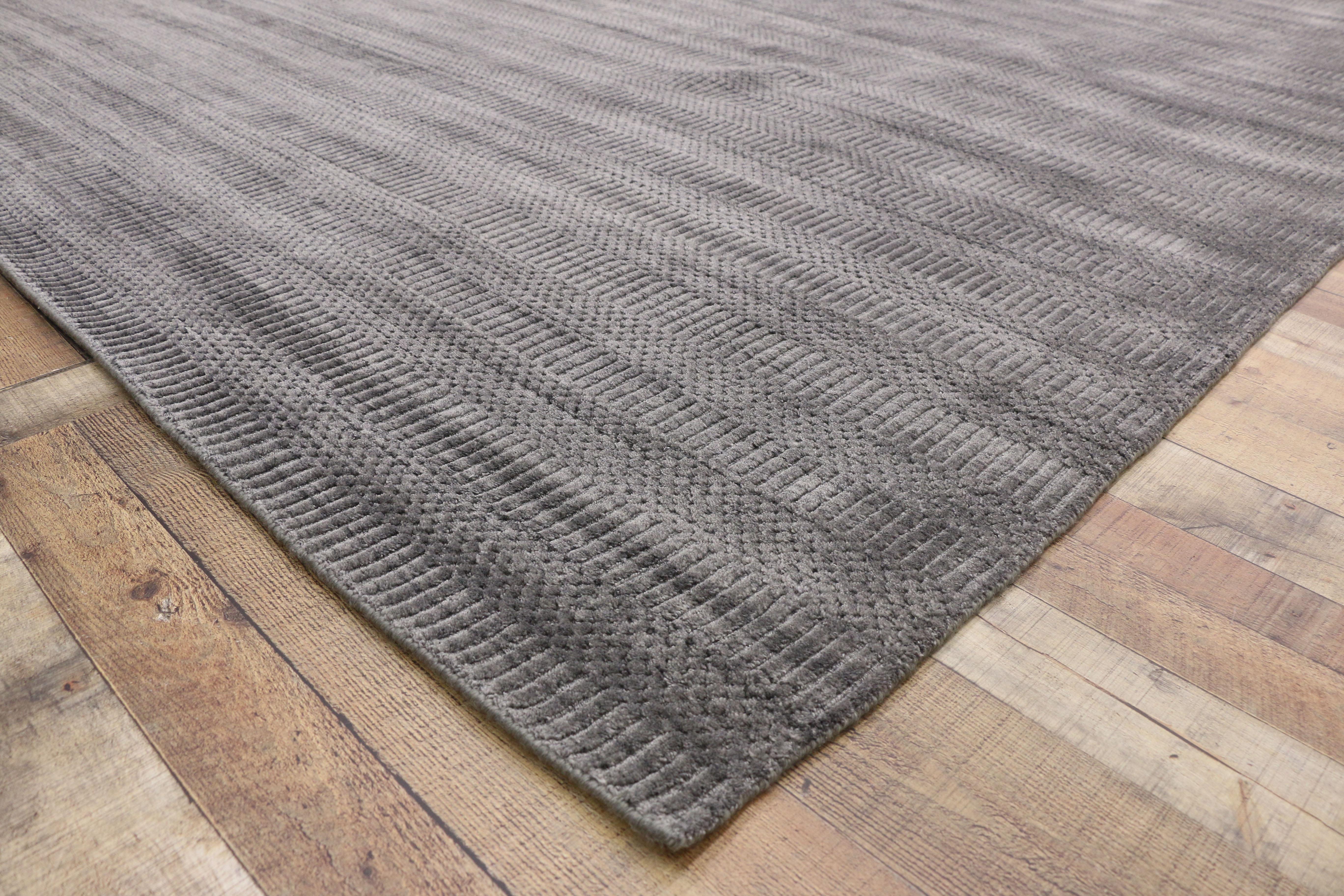Indian New Transitional Gray Area Rug with Modern Scandinavian Danish Style