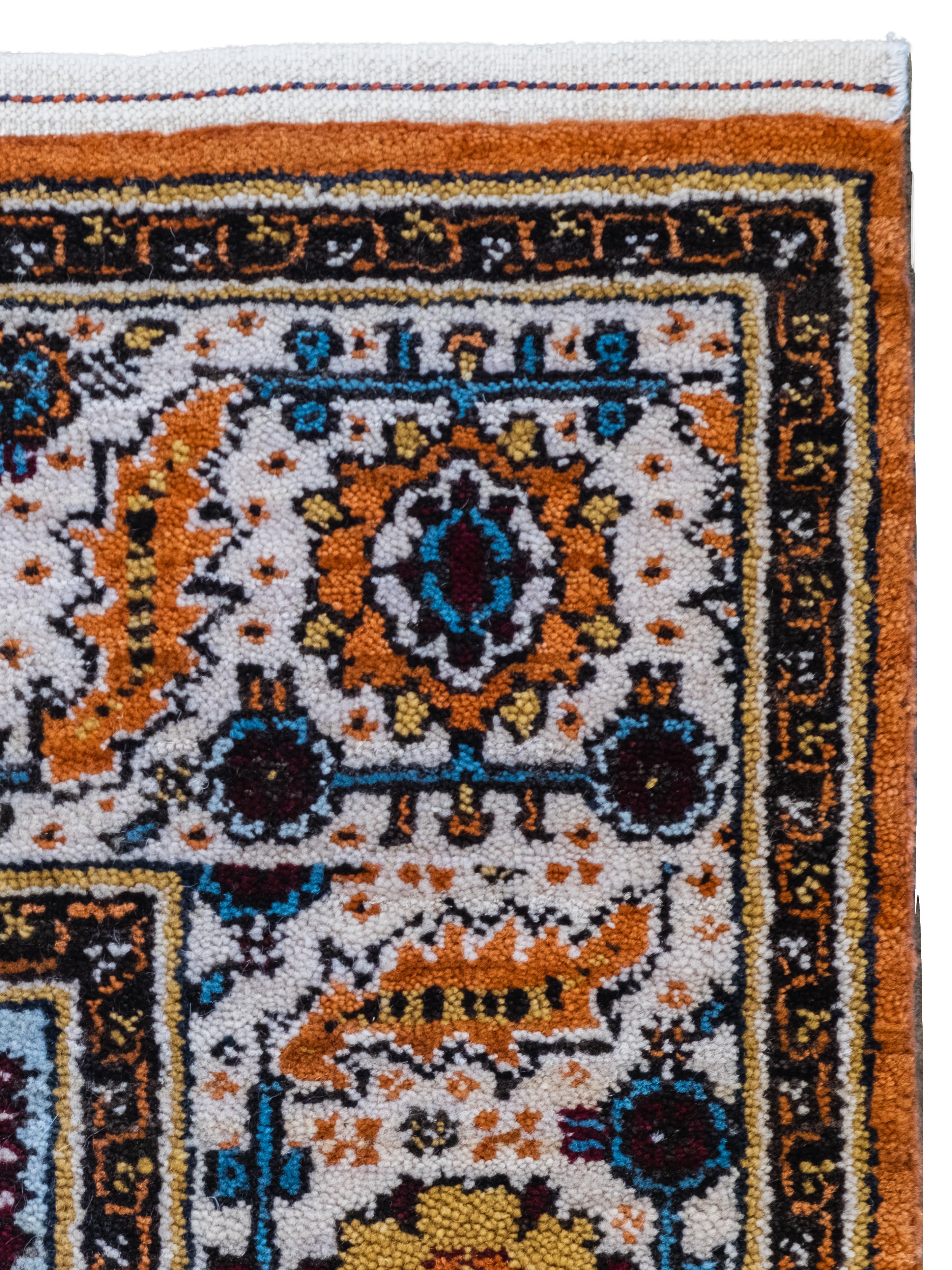 Contemporary Transitional Orange, Blue, and Cream Persian Area Rug in Pure Wool, 5' x 7' For Sale