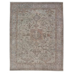 Tapis transitionnel Oushak avec champs et accents taupe doux en brun 8'9 x 11'7