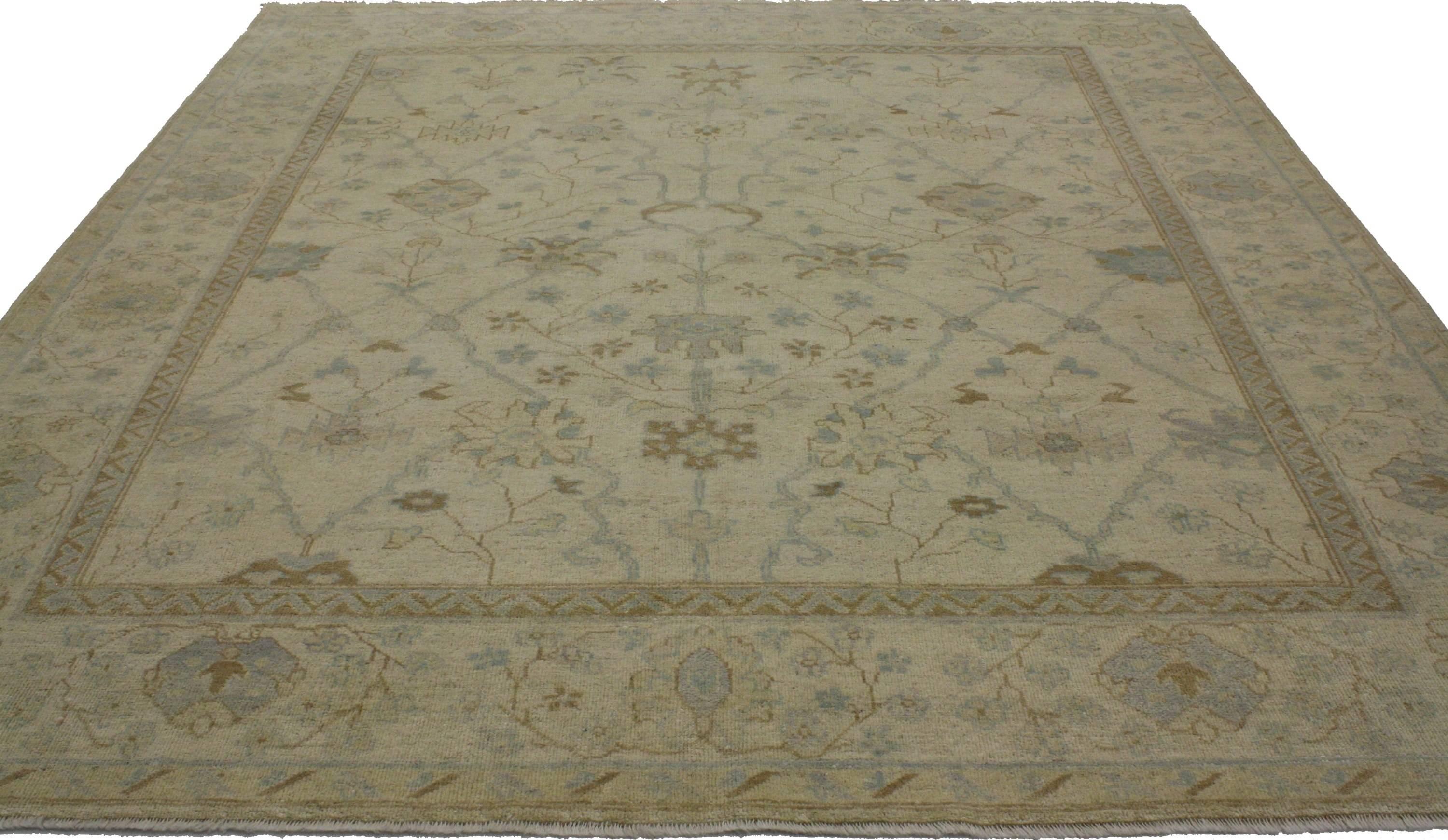 Country New Contemporary Oushak Area Rug with Coastal Cottage Style For Sale