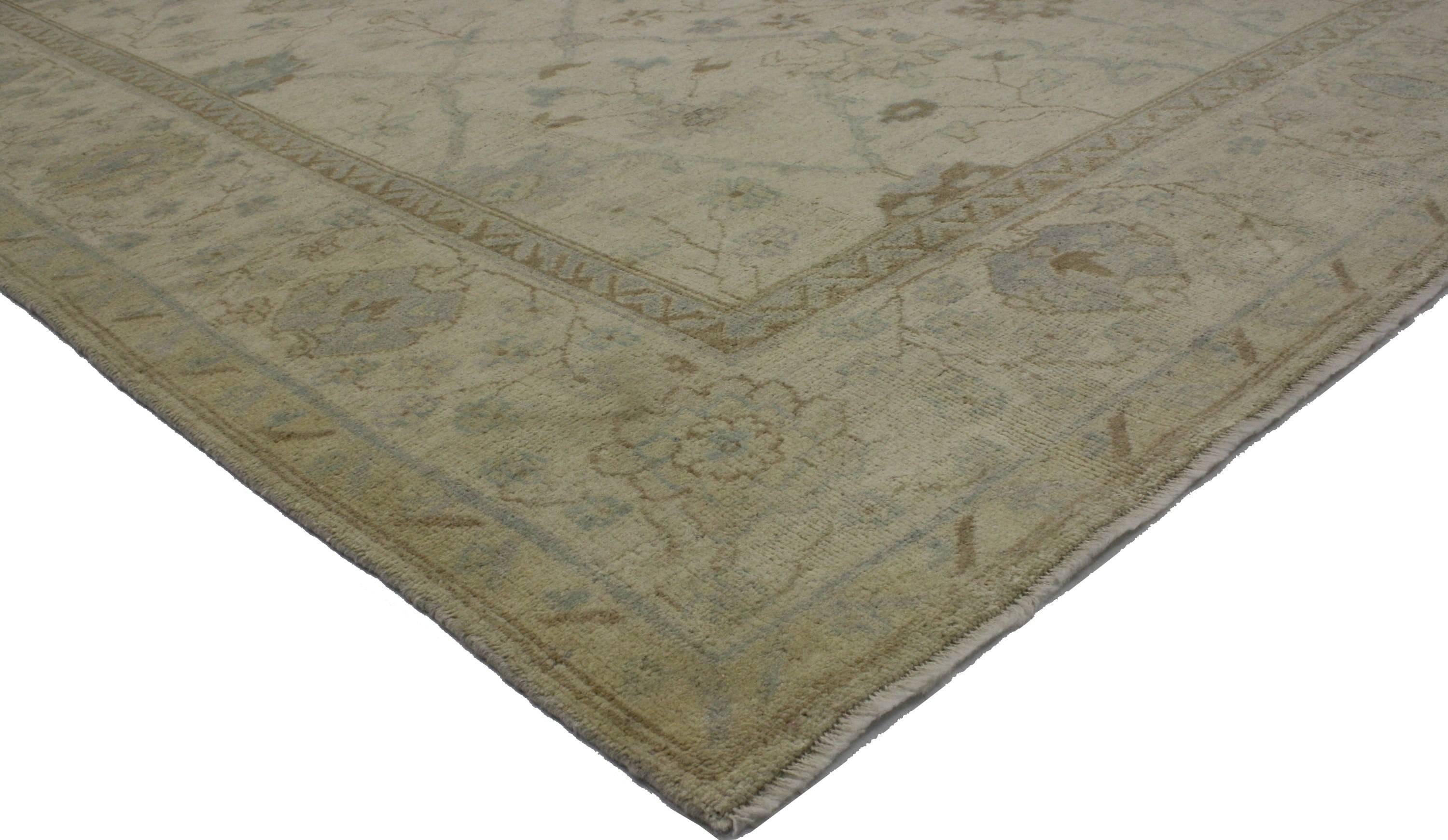 30199 New Contemporary Oushak Area Rug with Coastal Cottage Style 08'00 X 09'02. Blending Coastal Cottage style and elements from the modern world, this hand knotted wool contemporary Oushak rug beautifully balances new and old. It features an all