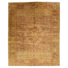 Tapis transitionnel en laine de style Oushak, fait à la main en Terracota, avec motifs de médaillons