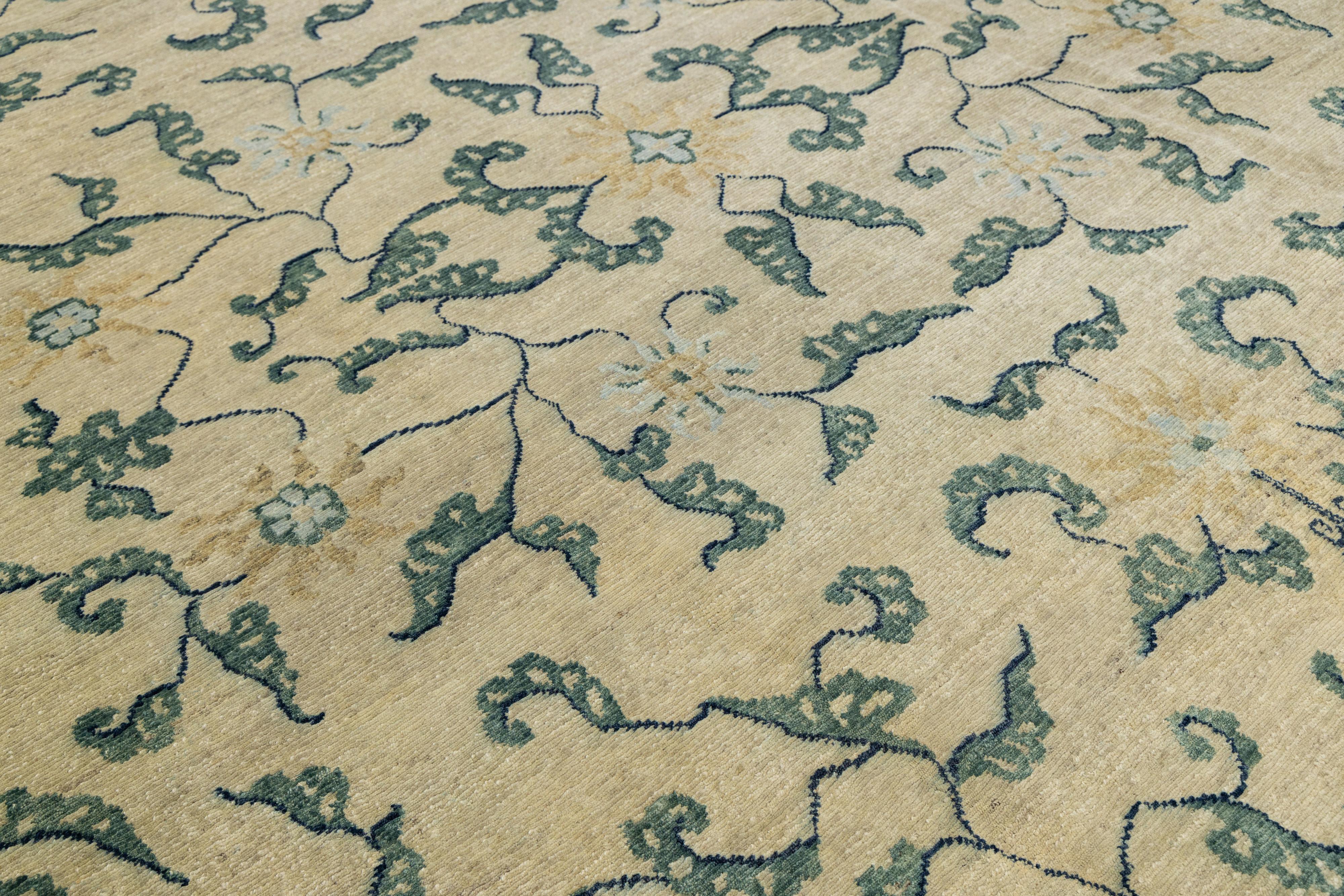 Alfombra Transicional De Lana Sobredimensionada Hecha A Mano En Beige Con Diseño Allover en venta 2