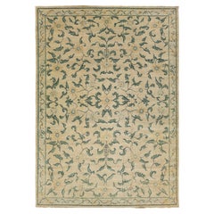 Alfombra Transicional De Lana Sobredimensionada Hecha A Mano En Beige Con Diseño Allover