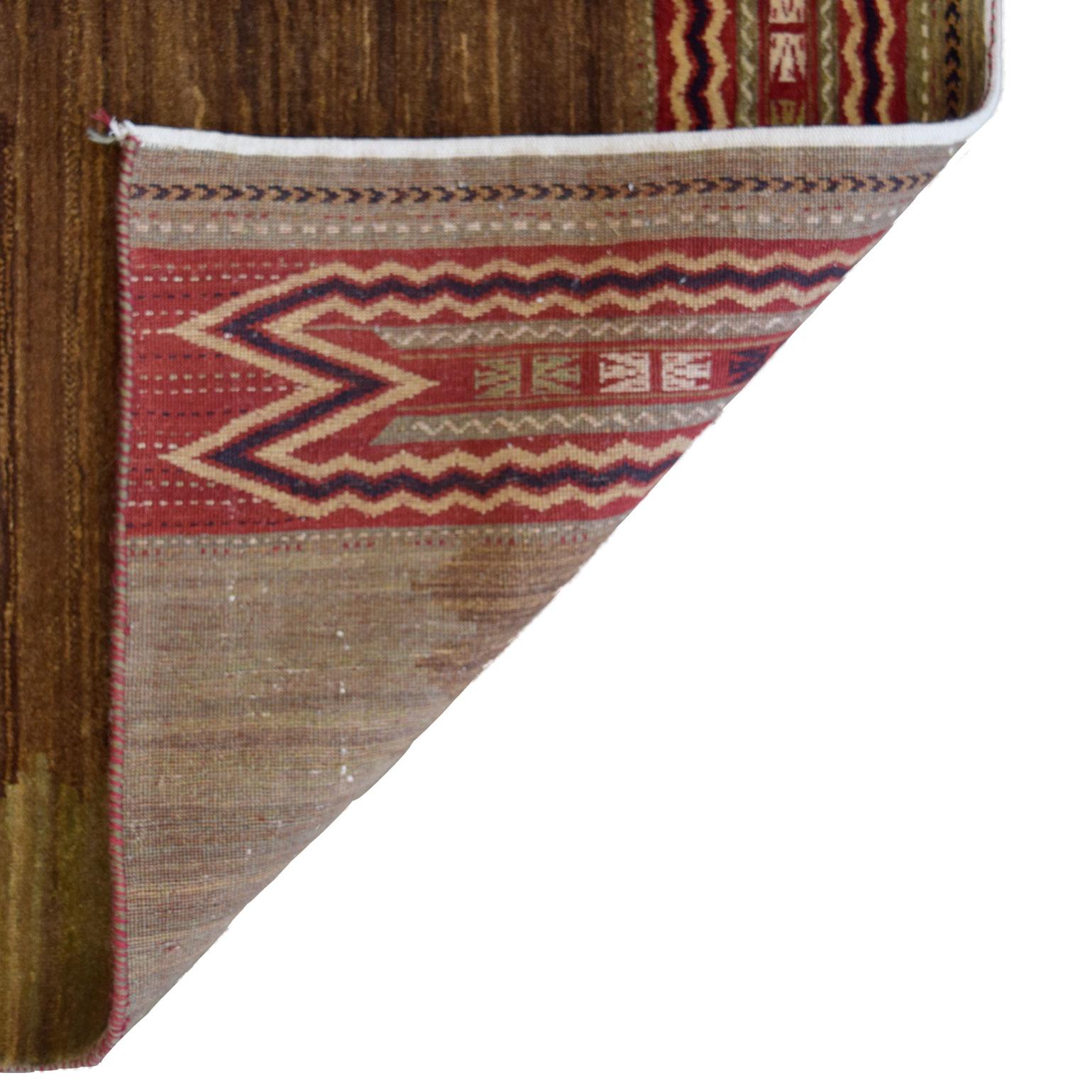 Green, Brown, Wool Transitional Persian Qashqai Tribal Rug, 4' x 6' For Sale 1