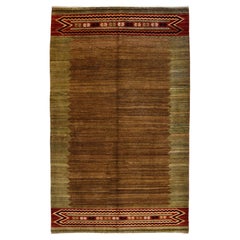 Green, Brown, Wool Transitional Persian Qashqai Tribal Rug, 4' x 6'