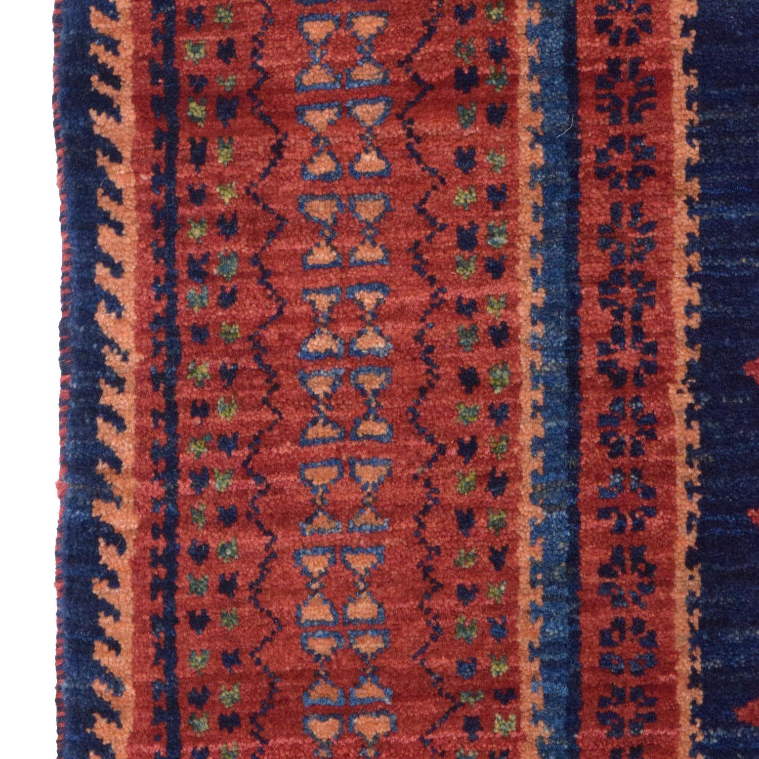 Hand-Knotted Wool Persian Qashqai Tribal Rug, Red, Green, Indigo, Cream, 4’ x 6’ For Sale 2