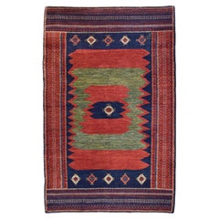 Tapis tribal persan Qashqai en laine nouée à la main, rouge, vert, indigo, crème, 4' x 6'