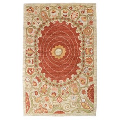Transitional Persian Wool Rug with Floral Border and Central Medallion, 4
 x 6
