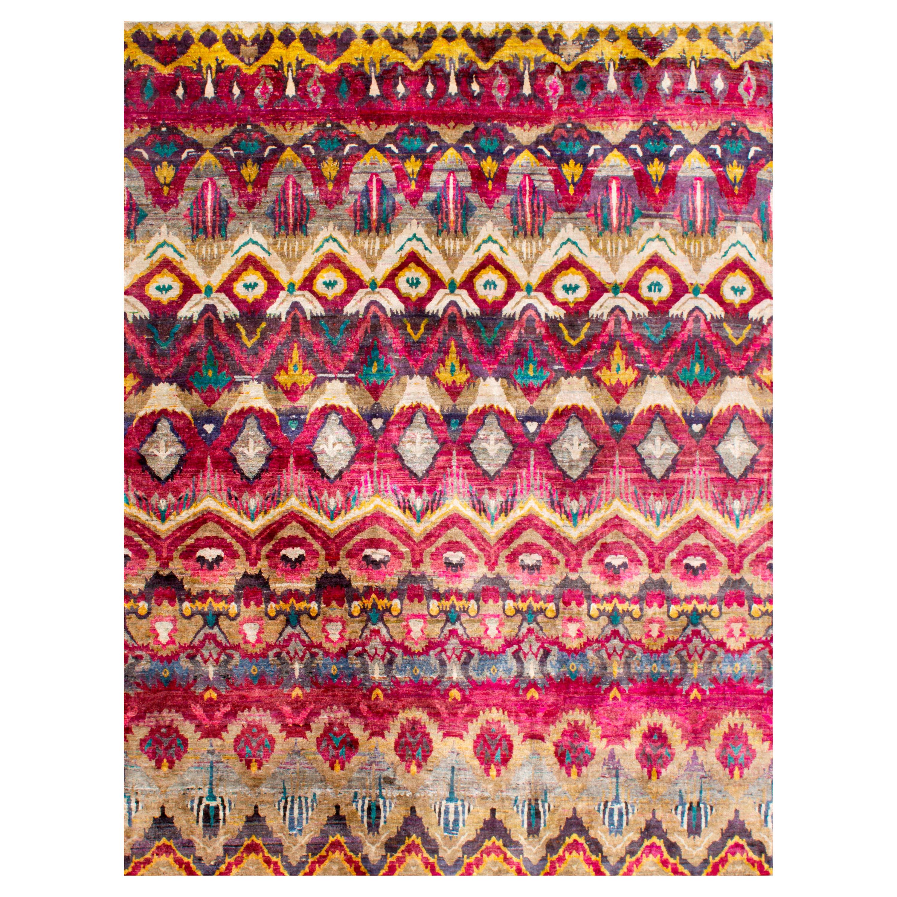 Transitional Pink Beige Gold Hand-Knotted Natural Silk Eco-Friendly Rug 