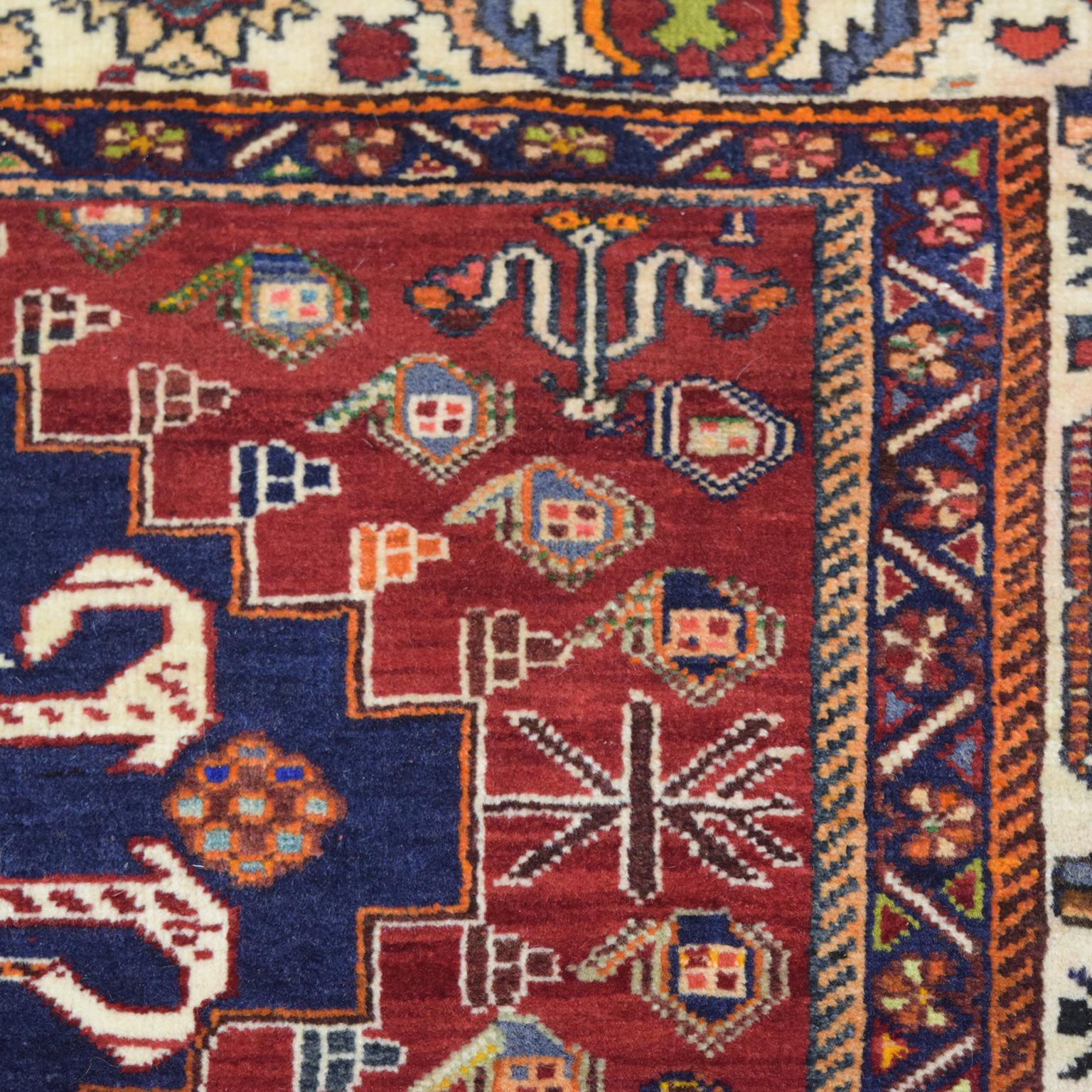 Mid-20th Century Vintage 1930s Wool Persian Kashkouli Tribal Rug, 4' x 6' For Sale