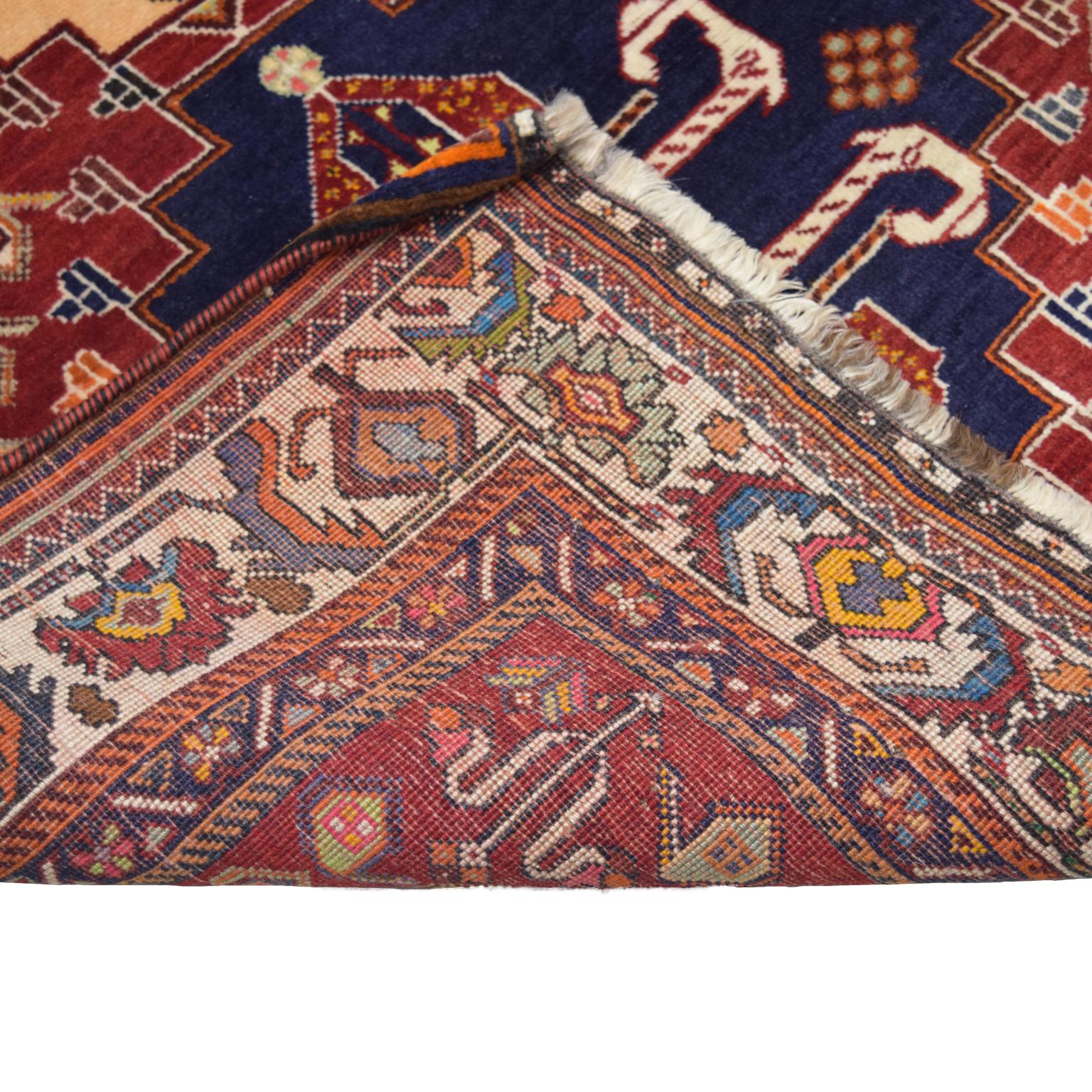 Vintage 1930s Wool Persian Kashkouli Tribal Rug, 4' x 6' For Sale 2