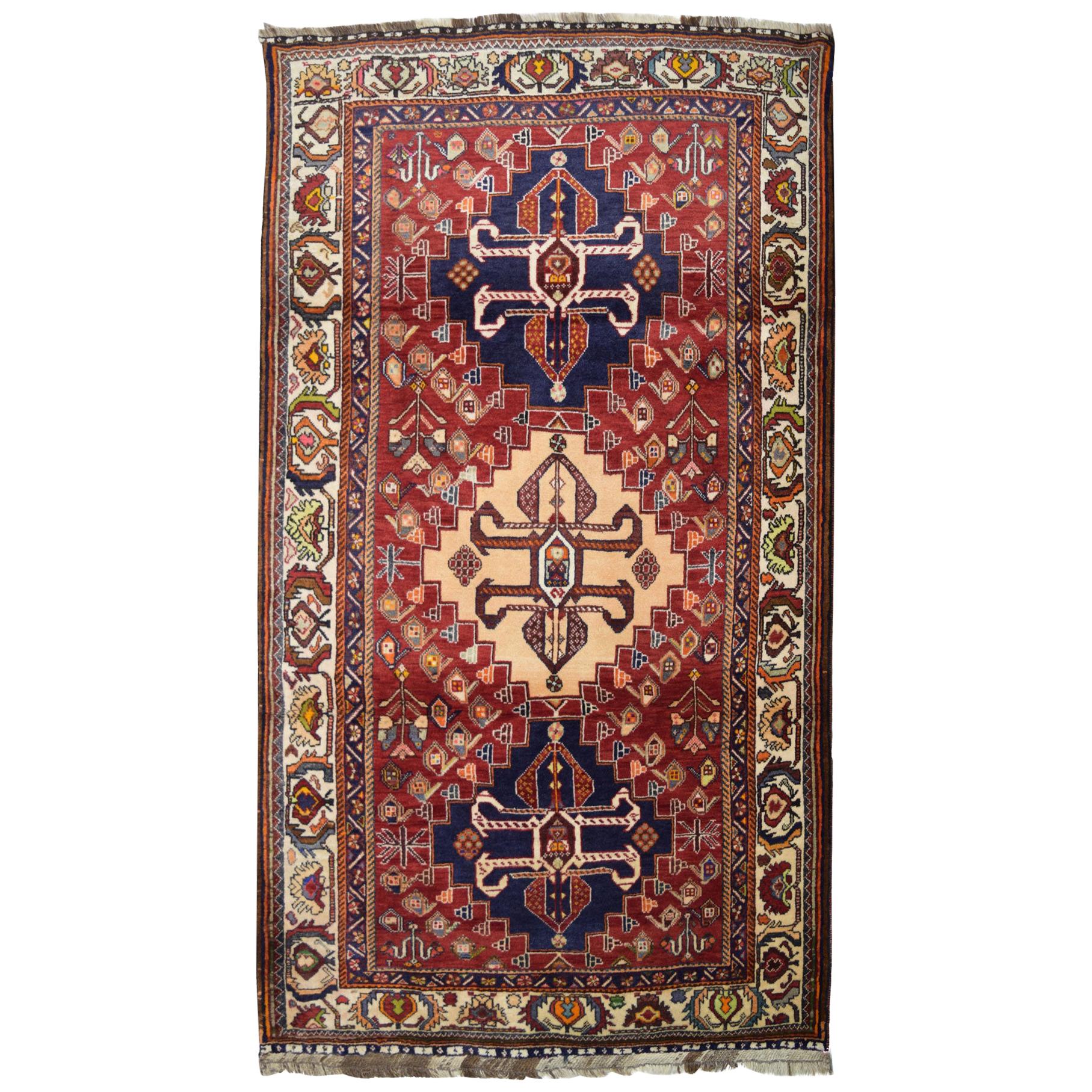 Alfombra Tribal Persa Kashkouli Vintage 1930 de Lana, 4' x 6
