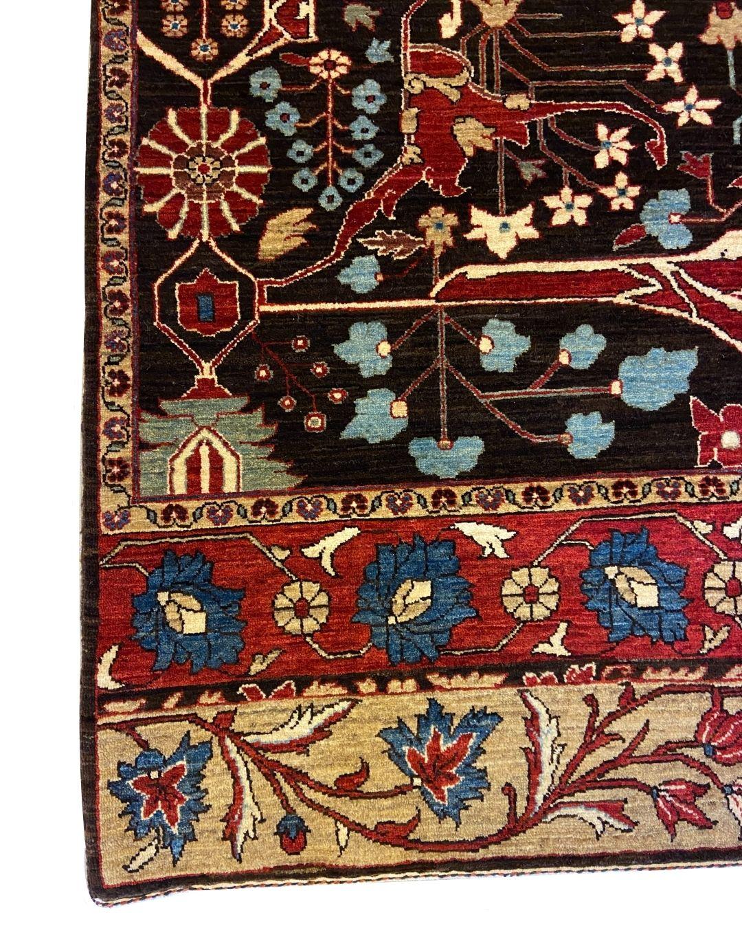 Transitional Rot, Braun, Blau und Tan Handgeknüpfter Perserteppich, 4' x 6' (Pflanzlich gefärbt) im Angebot