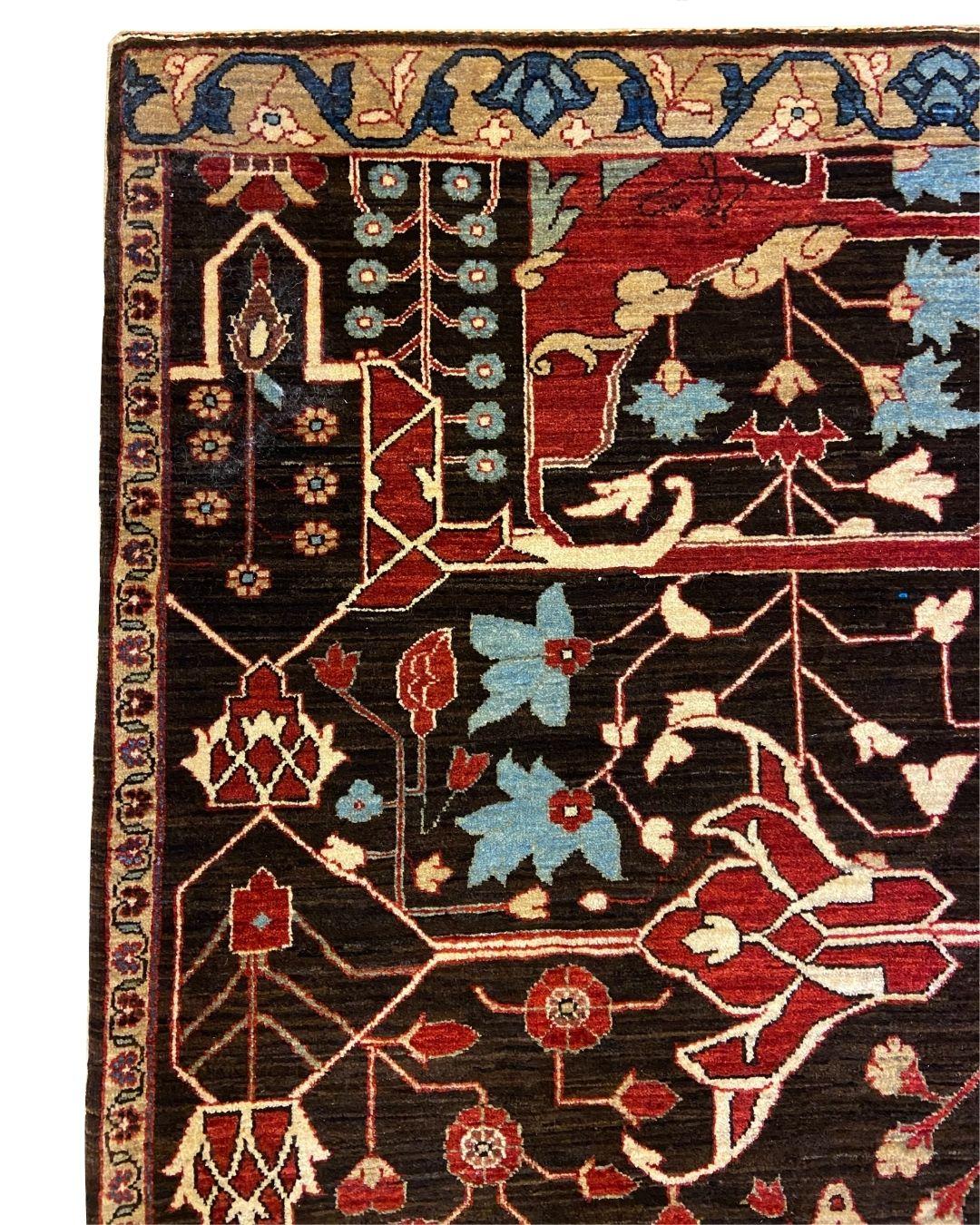 Transitional Rot, Braun, Blau und Tan Handgeknüpfter Perserteppich, 4' x 6' (21. Jahrhundert und zeitgenössisch) im Angebot