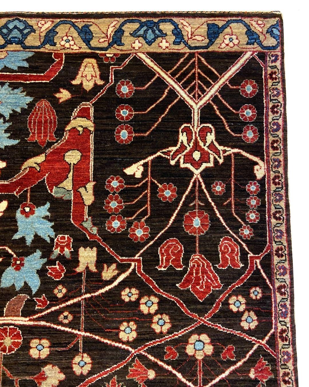 Transitional Rot, Braun, Blau und Tan Handgeknüpfter Perserteppich, 4' x 6' (Wolle) im Angebot