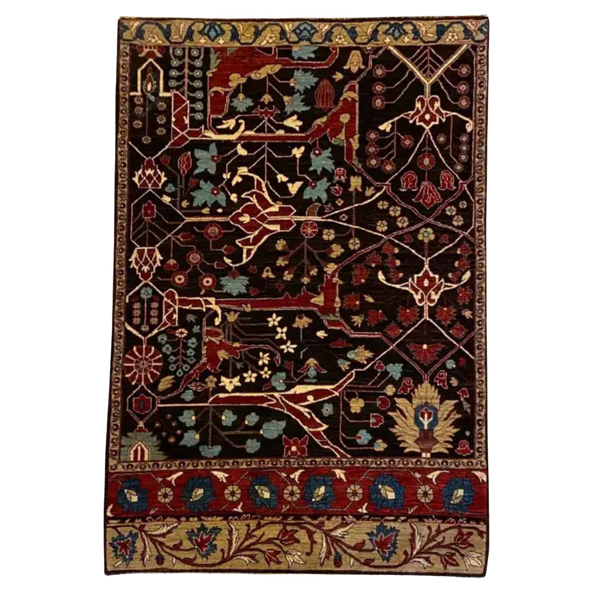 Transitional Rot, Braun, Blau und Tan Handgeknüpfter Perserteppich, 4
 x 6
 im Angebot