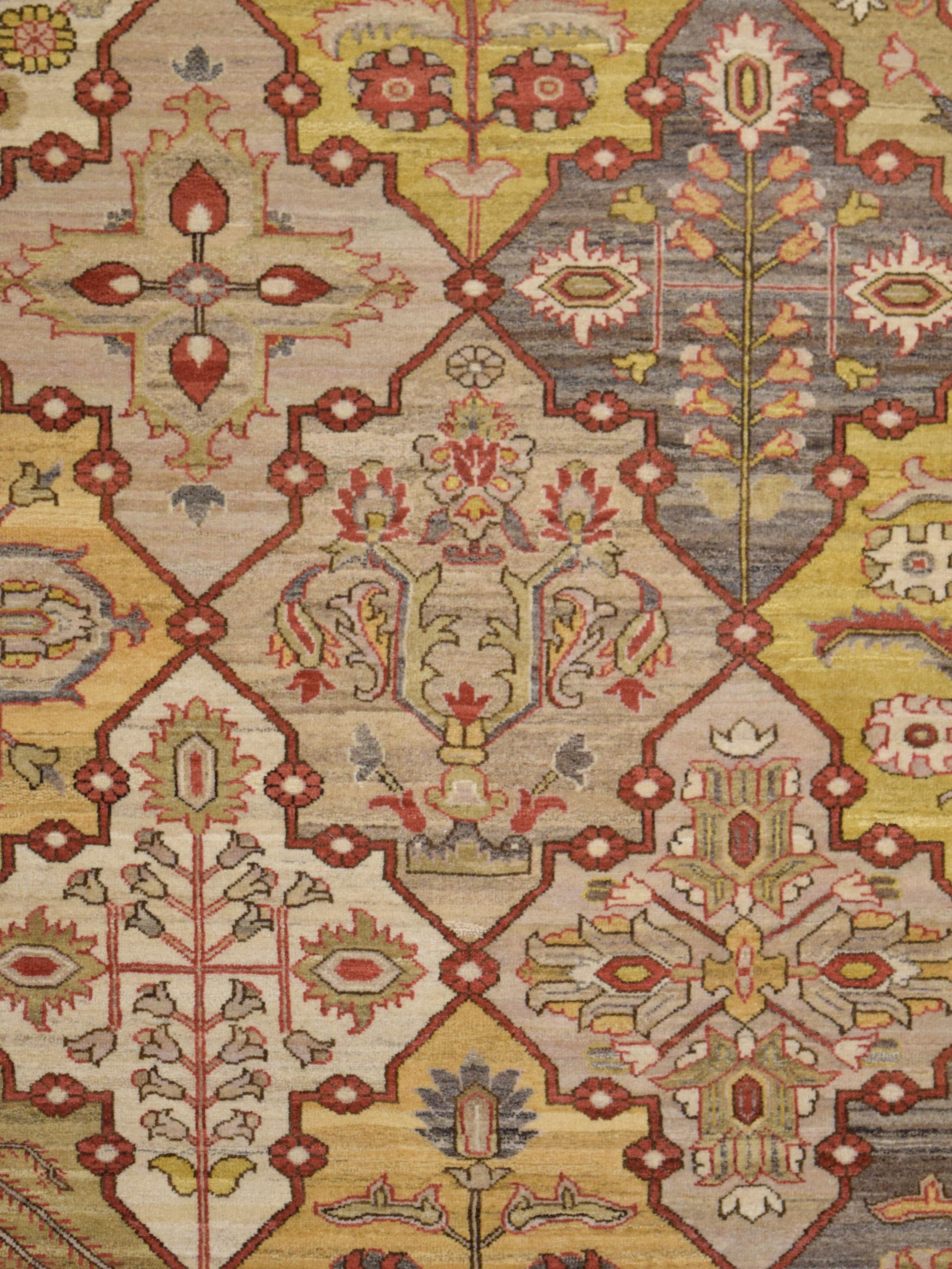 Hand-Knotted Tribal Persian Bakhtiari Carpet, Red, Taupe, and Gold, Wool, 10’ x 14’ For Sale