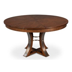 Transitional Round Dining Table, Medium Warm Brown Oak