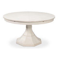 Transitional Round Dining Table, Medium White Oak with Faceted Pedestal Base