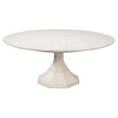 Transitional Round Dining Table, Medium White Oak with Faceted Pedestal Base