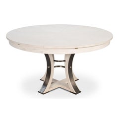 Transitional Round Dining Table, Medium - White Oak with Iron Pedestal