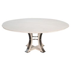 Transitional Round Dining Table, Medium - White Oak with Iron Pedestal