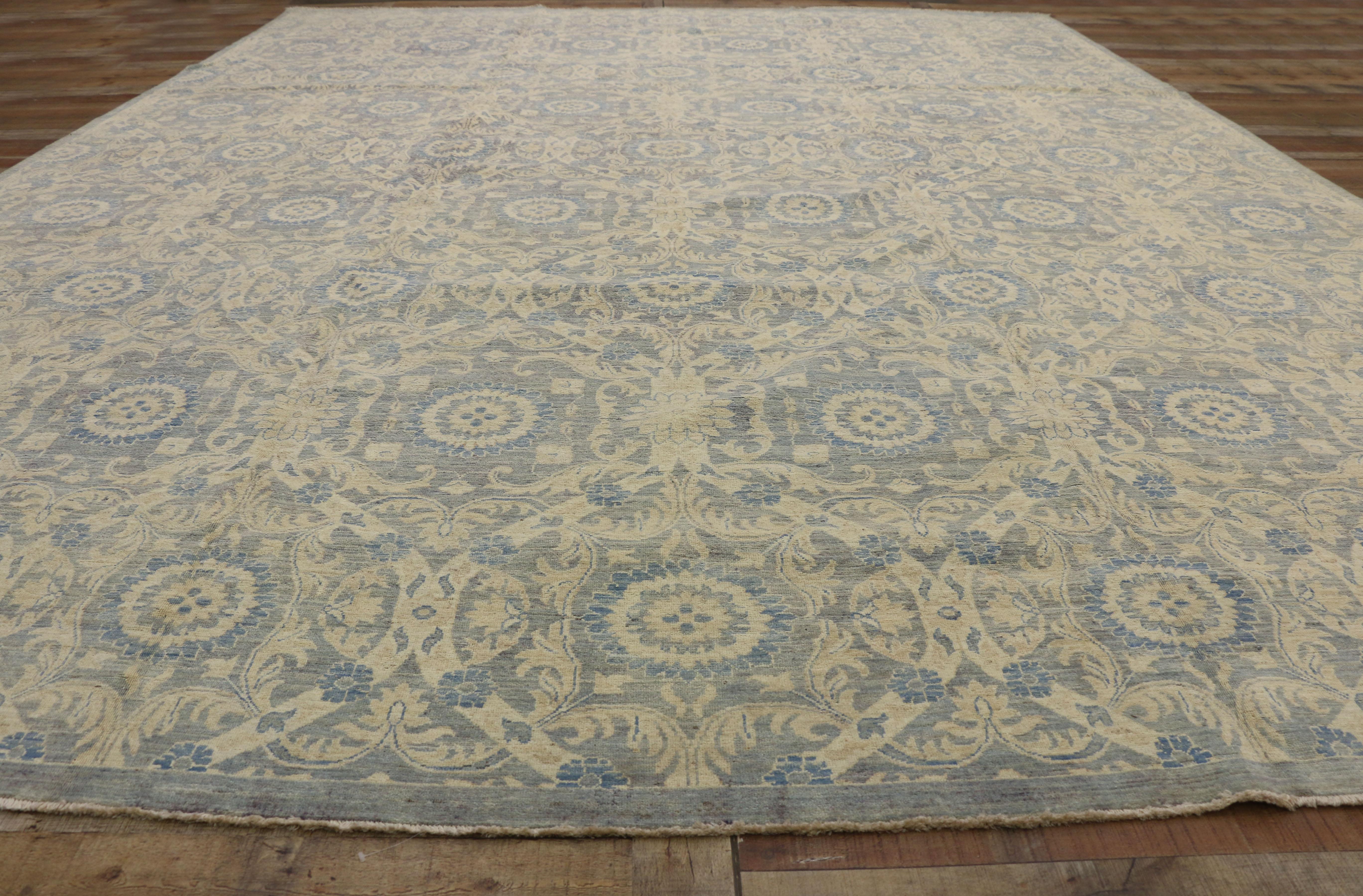 New Transitional Area Rug with Farmhouse Cottage Style and Orphism Ogee Pattern In New Condition In Dallas, TX