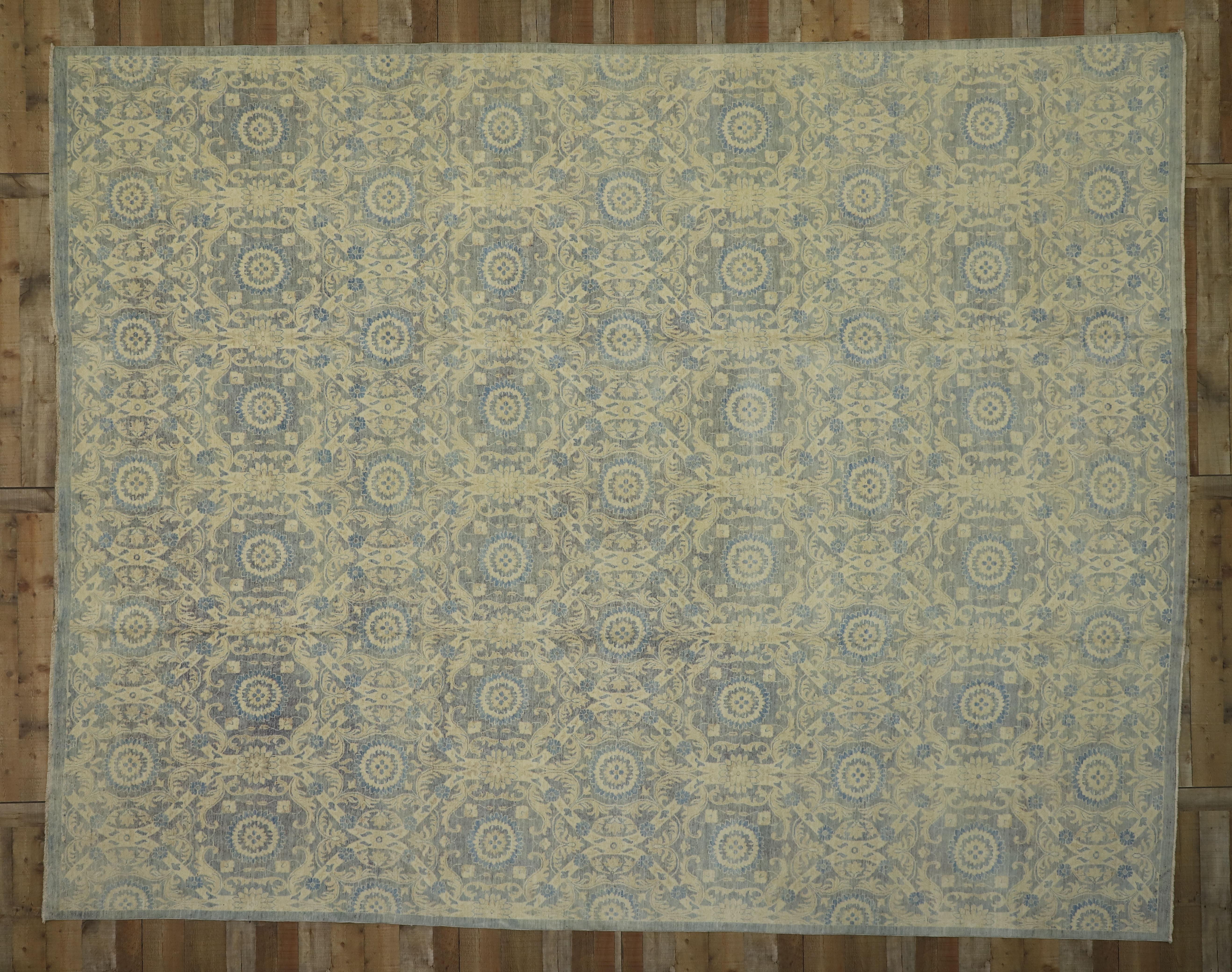 Contemporary New Transitional Area Rug with Farmhouse Cottage Style and Orphism Ogee Pattern