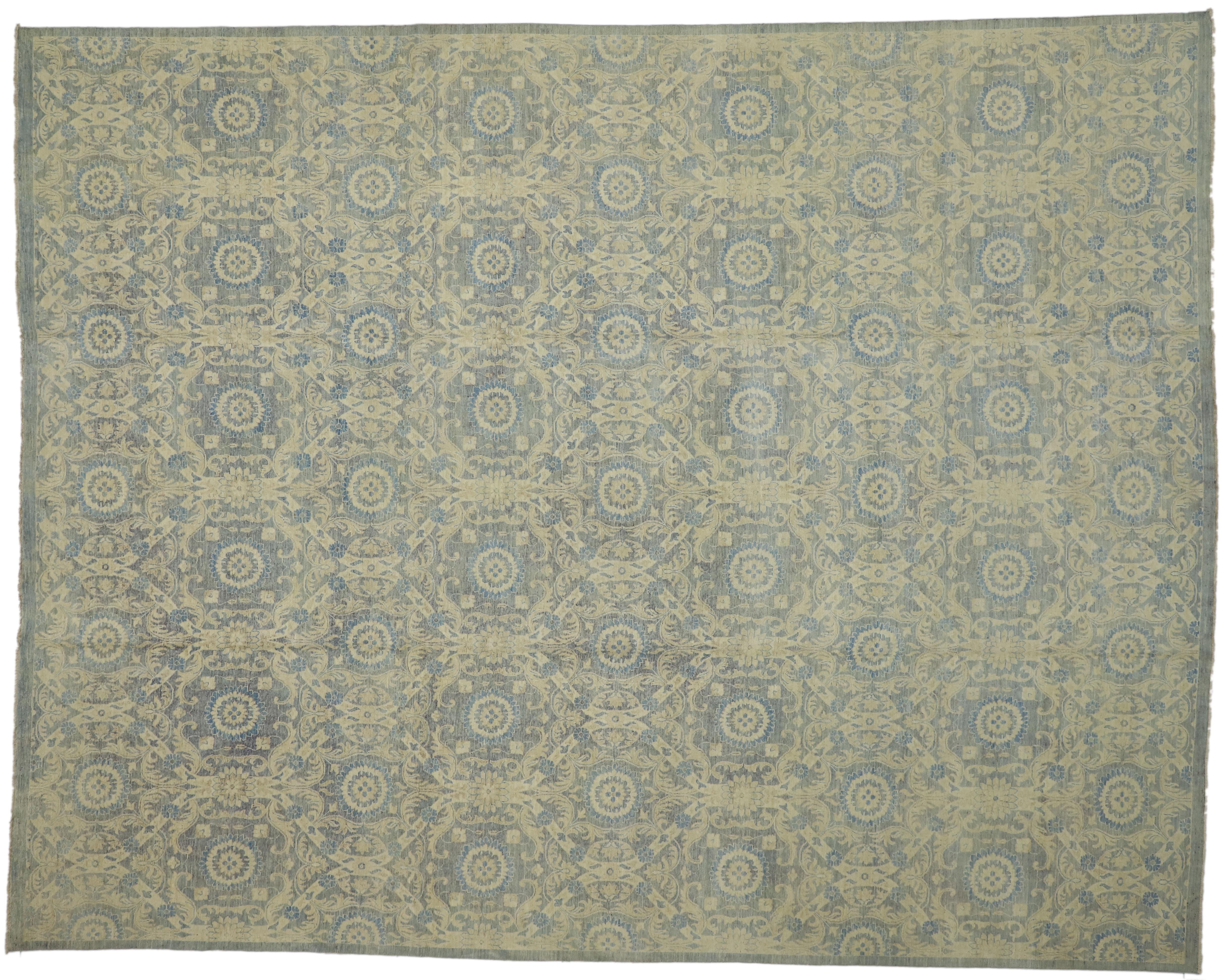 Wool New Transitional Area Rug with Farmhouse Cottage Style and Orphism Ogee Pattern