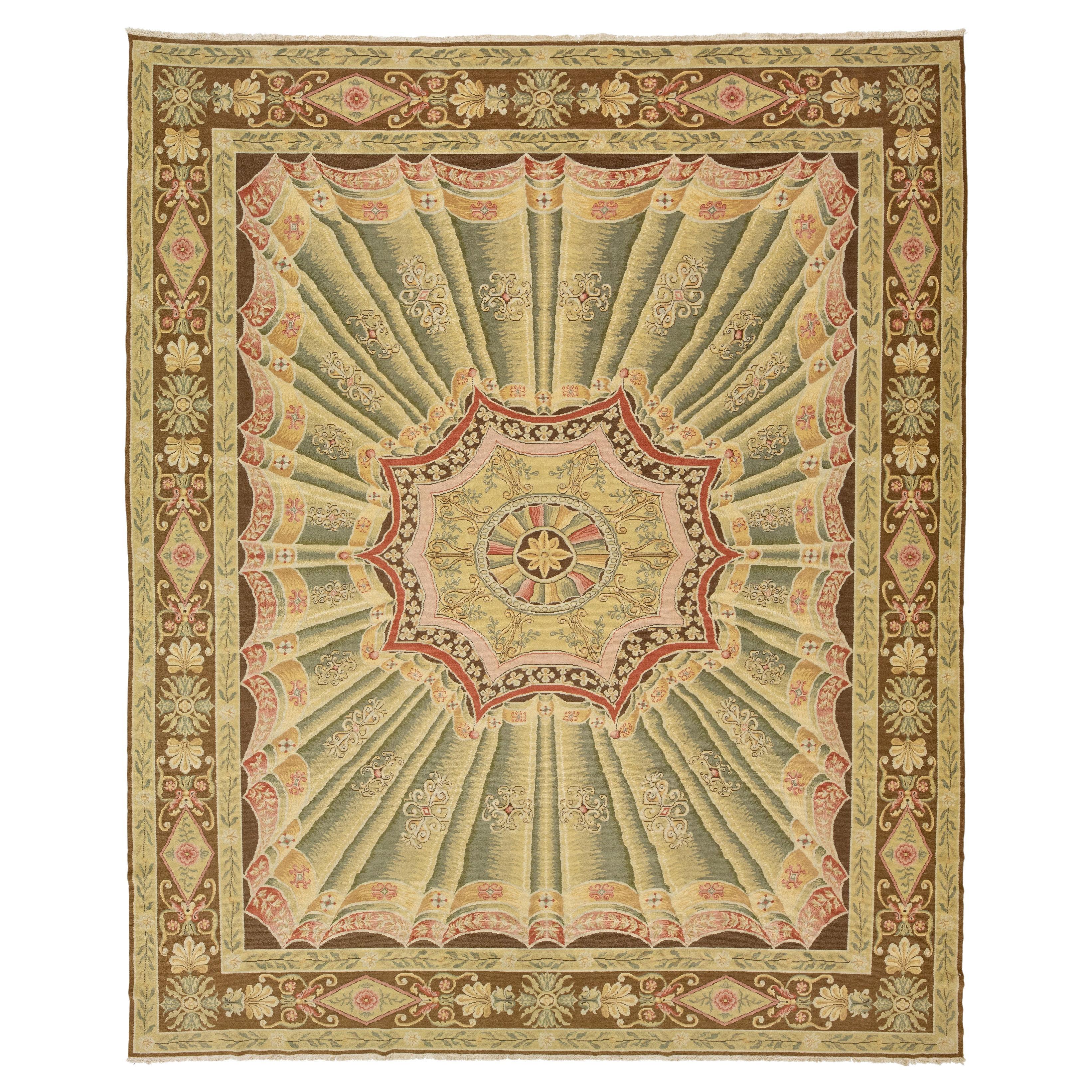 Transitional Savonnerie Handmade Wool Rug With Spanish Design