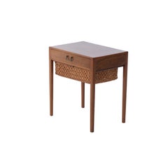 Transitional Scandinavian Modern Mahogany Sewing Table with Drawer and Basket