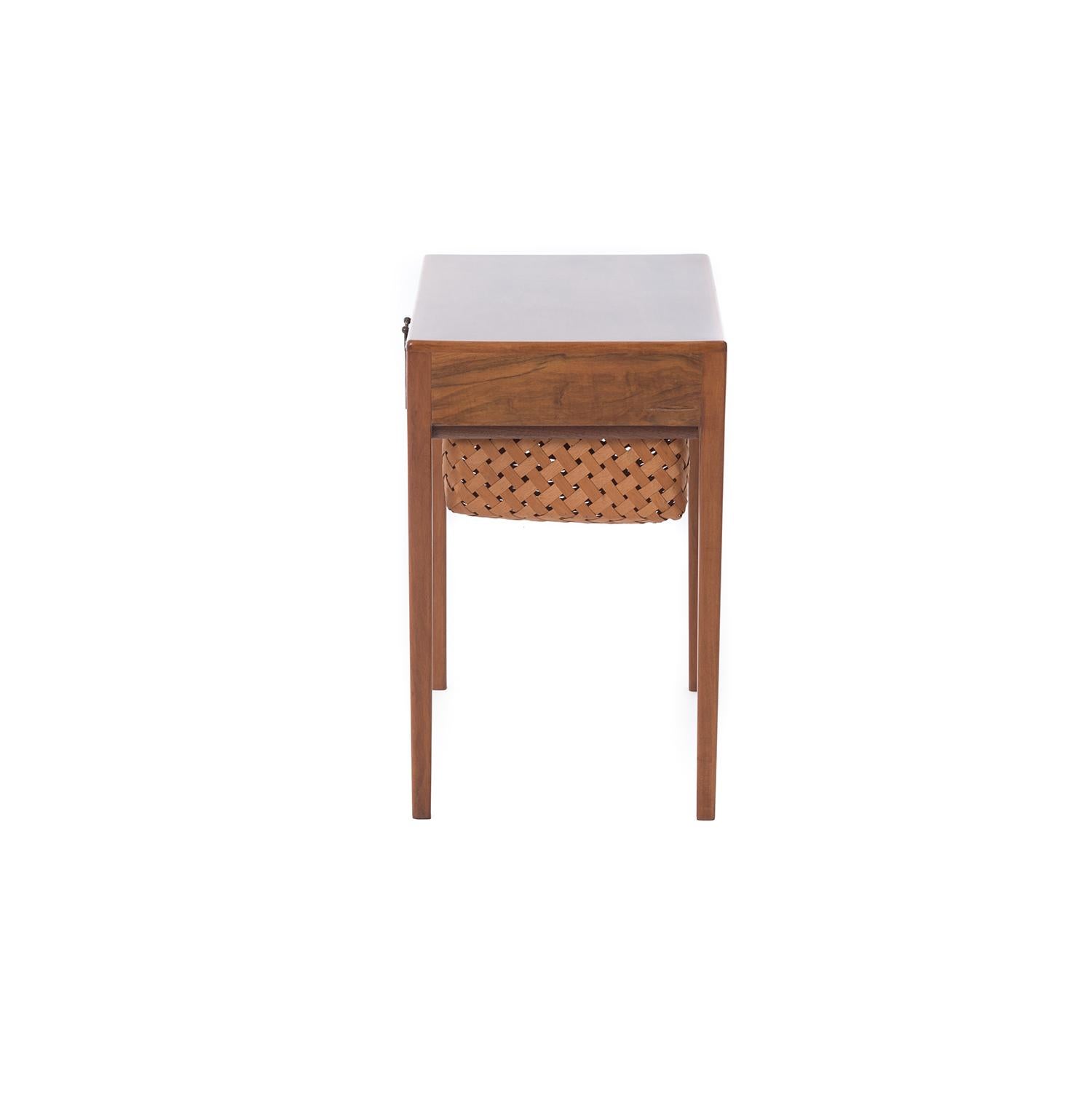 Danish Transitional Scandinavian Modern Mahogany Sewing Table with Drawer and Basket