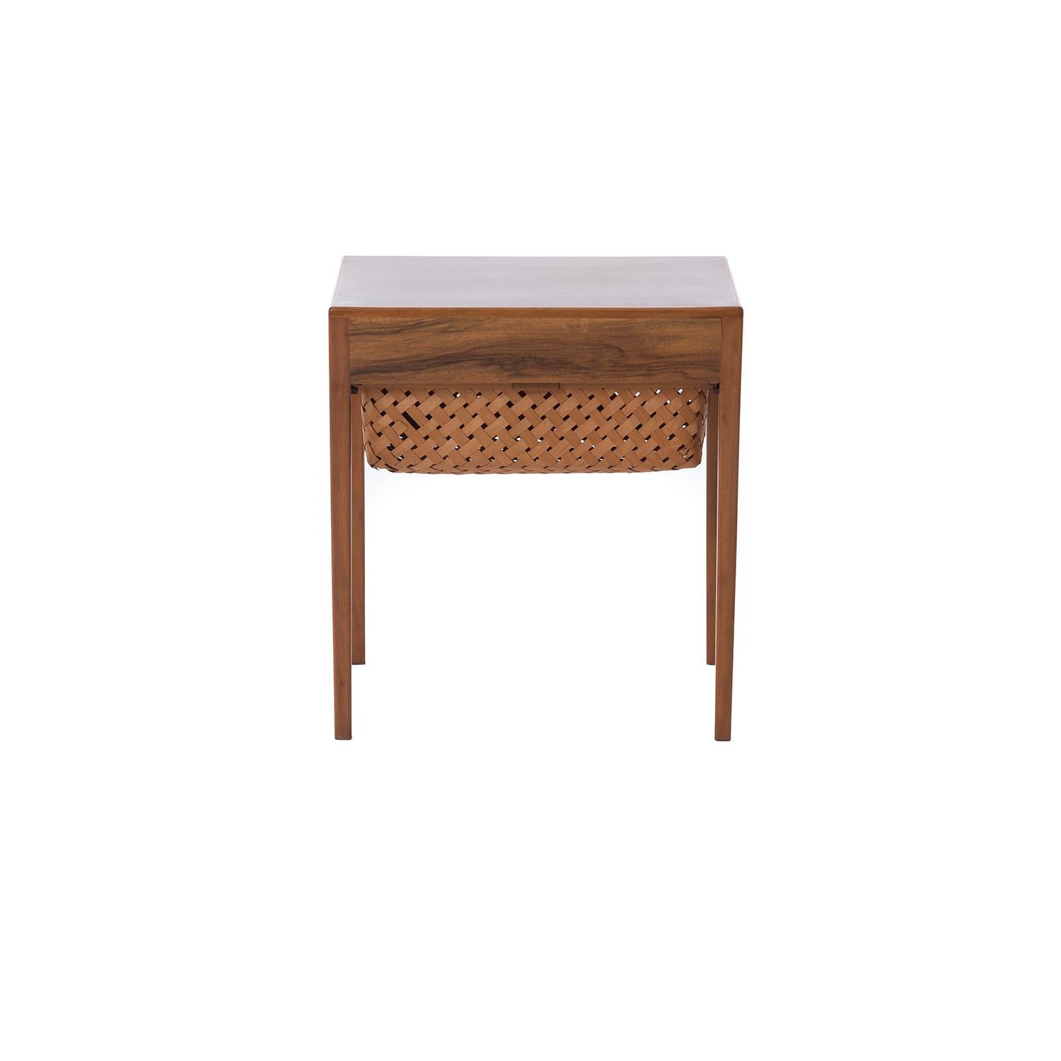 Lacquered Transitional Scandinavian Modern Mahogany Sewing Table with Drawer and Basket