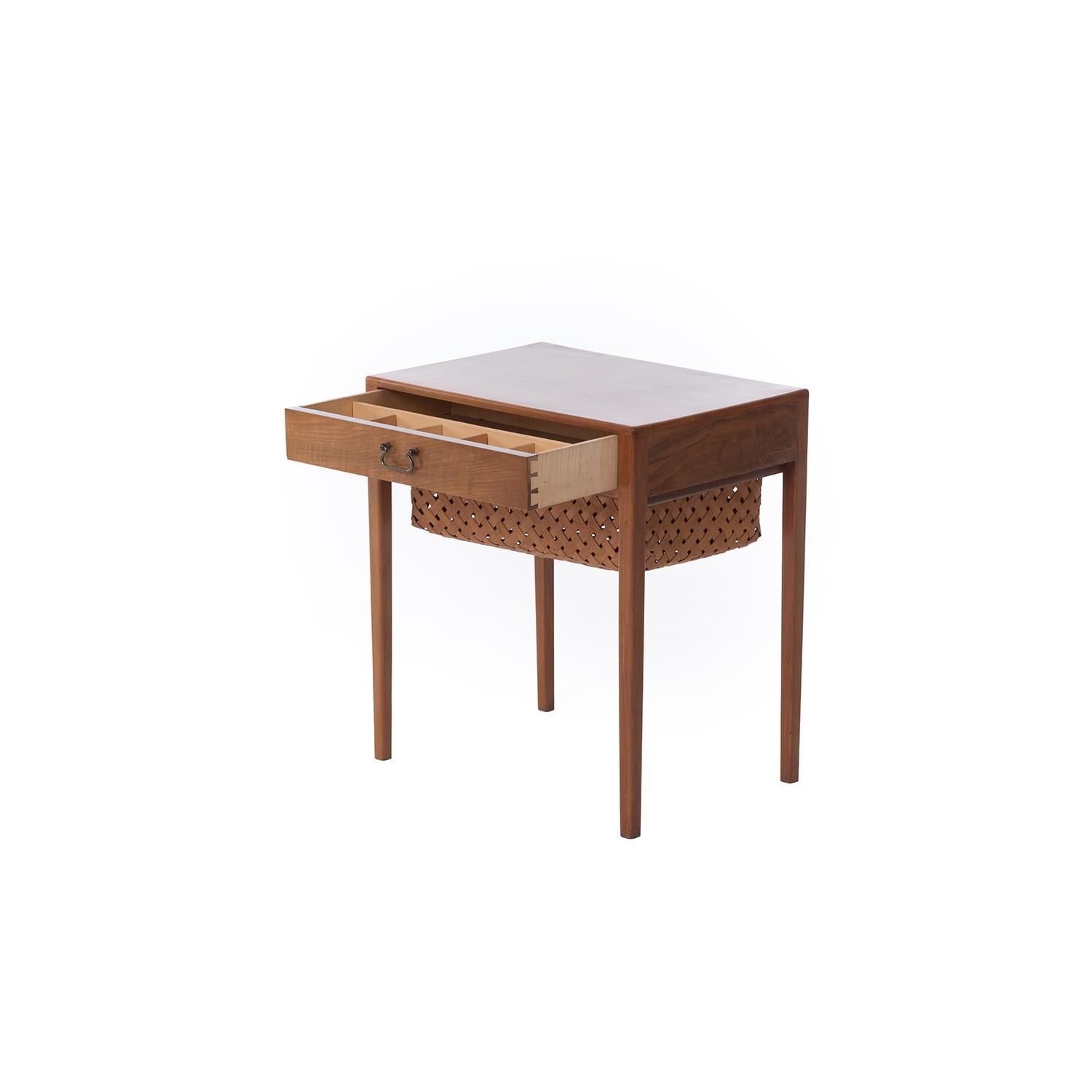 20th Century Transitional Scandinavian Modern Mahogany Sewing Table with Drawer and Basket