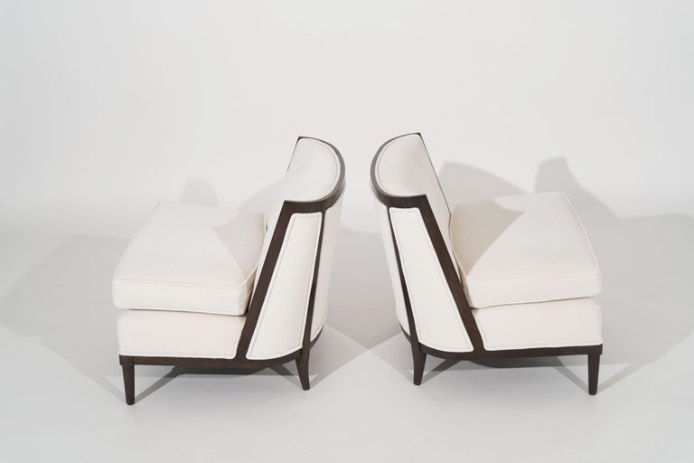 Transitional Slipper Chairs in Ivory Mohair, circa 1950s For Sale at