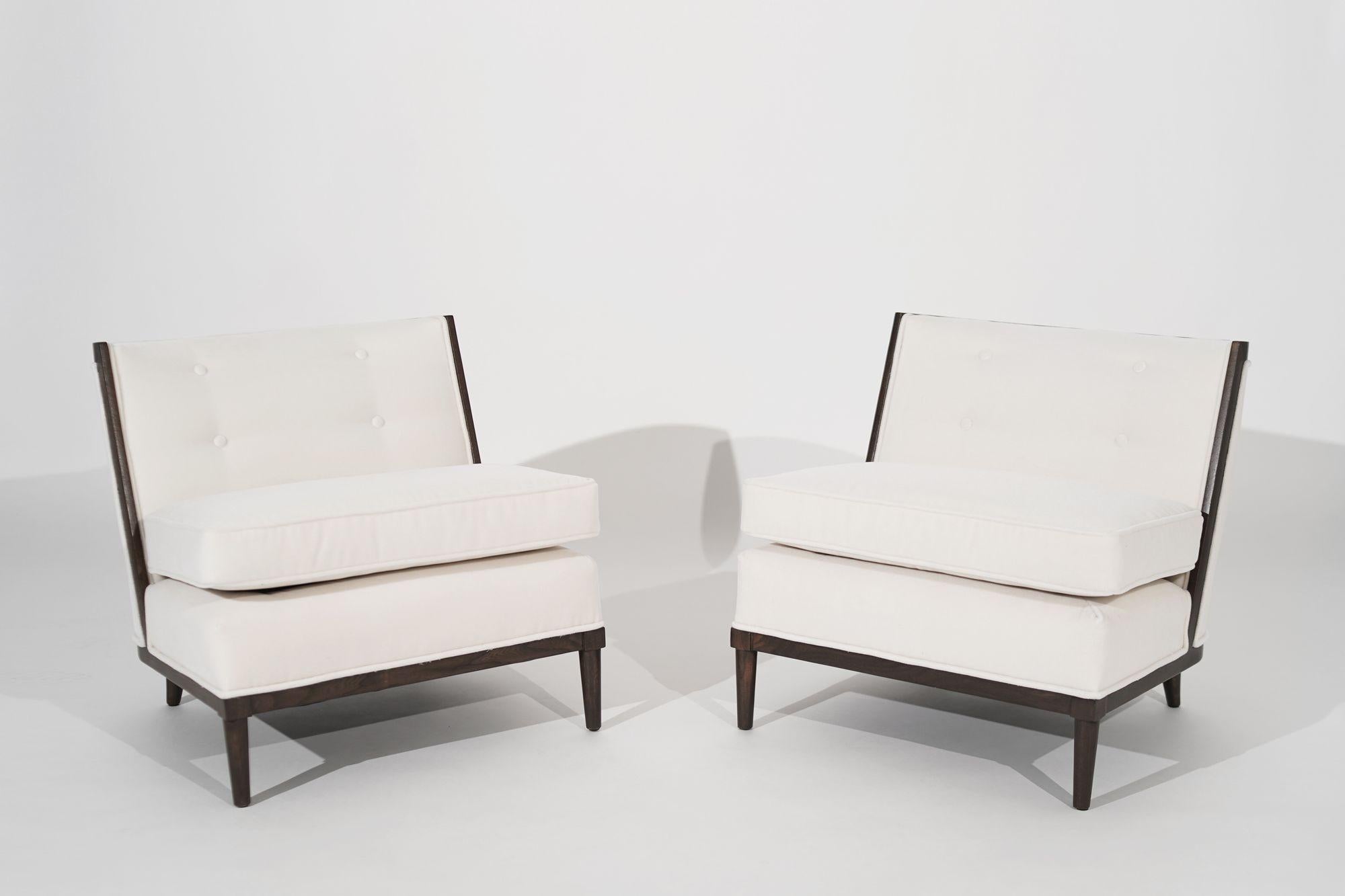 20th Century Transitional Slipper Chairs in Ivory Mohair, circa 1950s For Sale