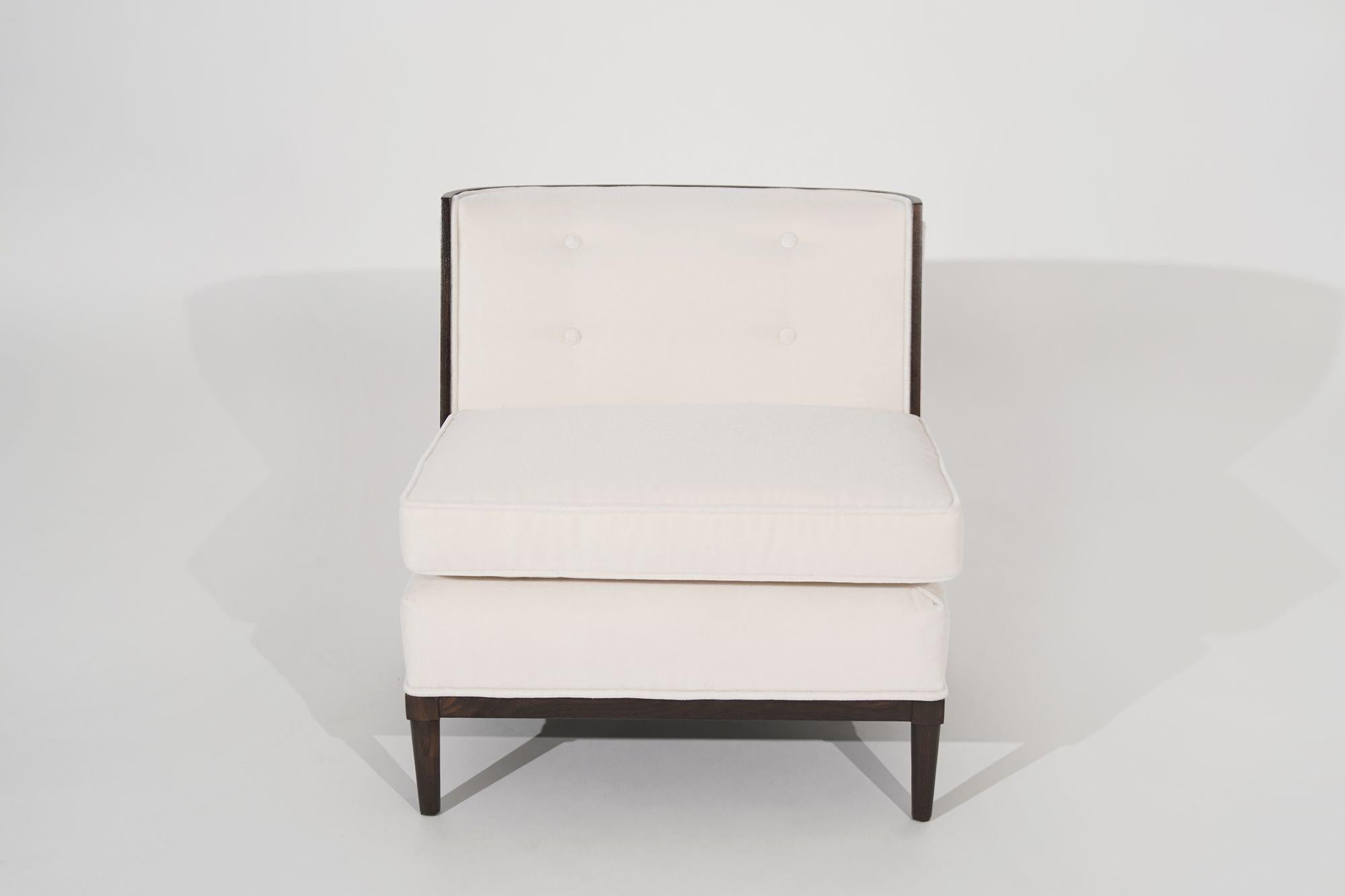 20th Century Transitional Slipper Chairs in Ivory Mohair, circa 1950s For Sale