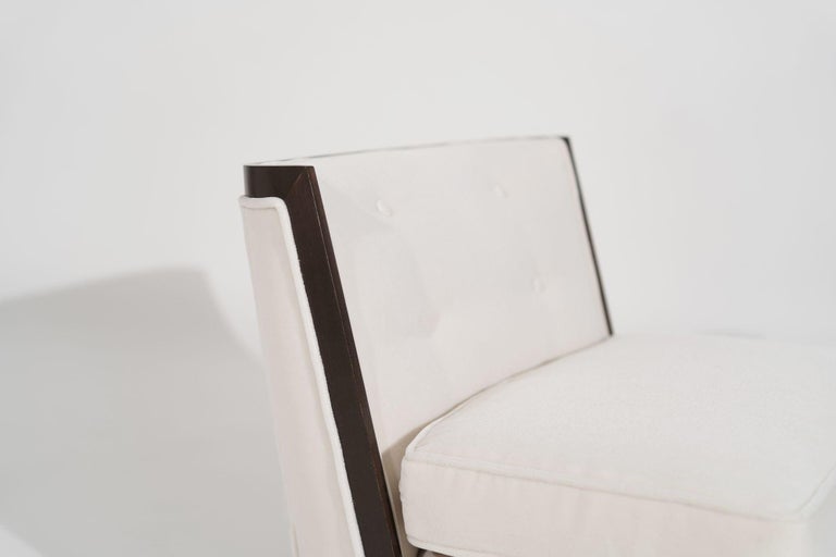 Transitional Slipper Chairs in Ivory Mohair, circa 1950s For Sale at