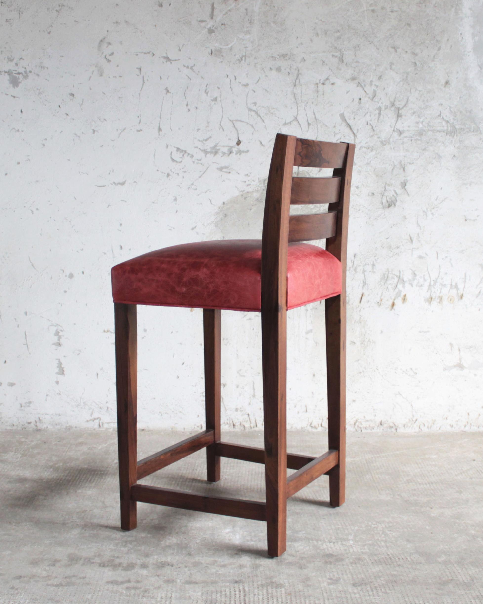 Modern Transitional Solid Argentine Rosewood and Leather Stool from Costantini, Renzo For Sale