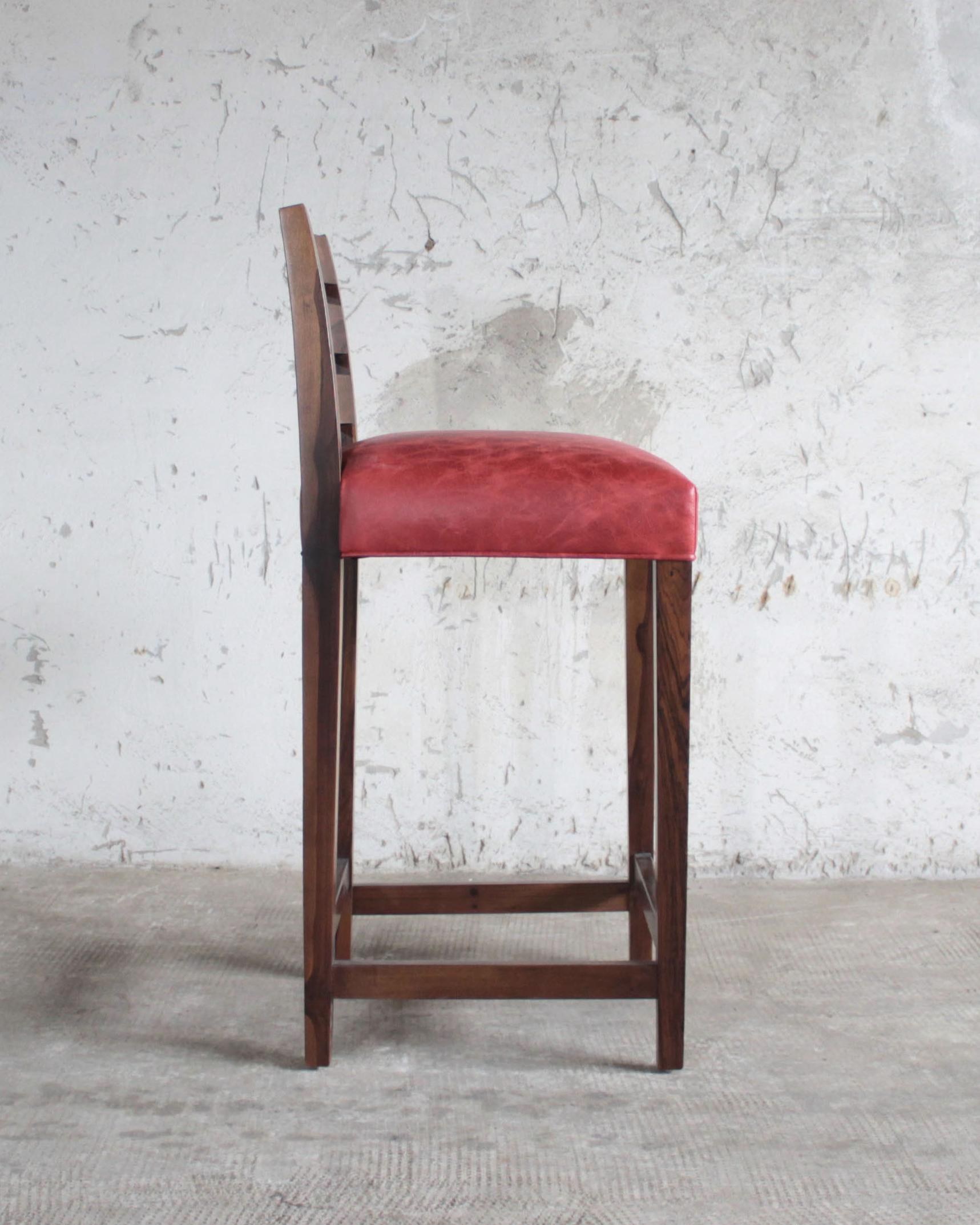 Woodwork Transitional Solid Argentine Rosewood and Leather Stool from Costantini, Renzo For Sale