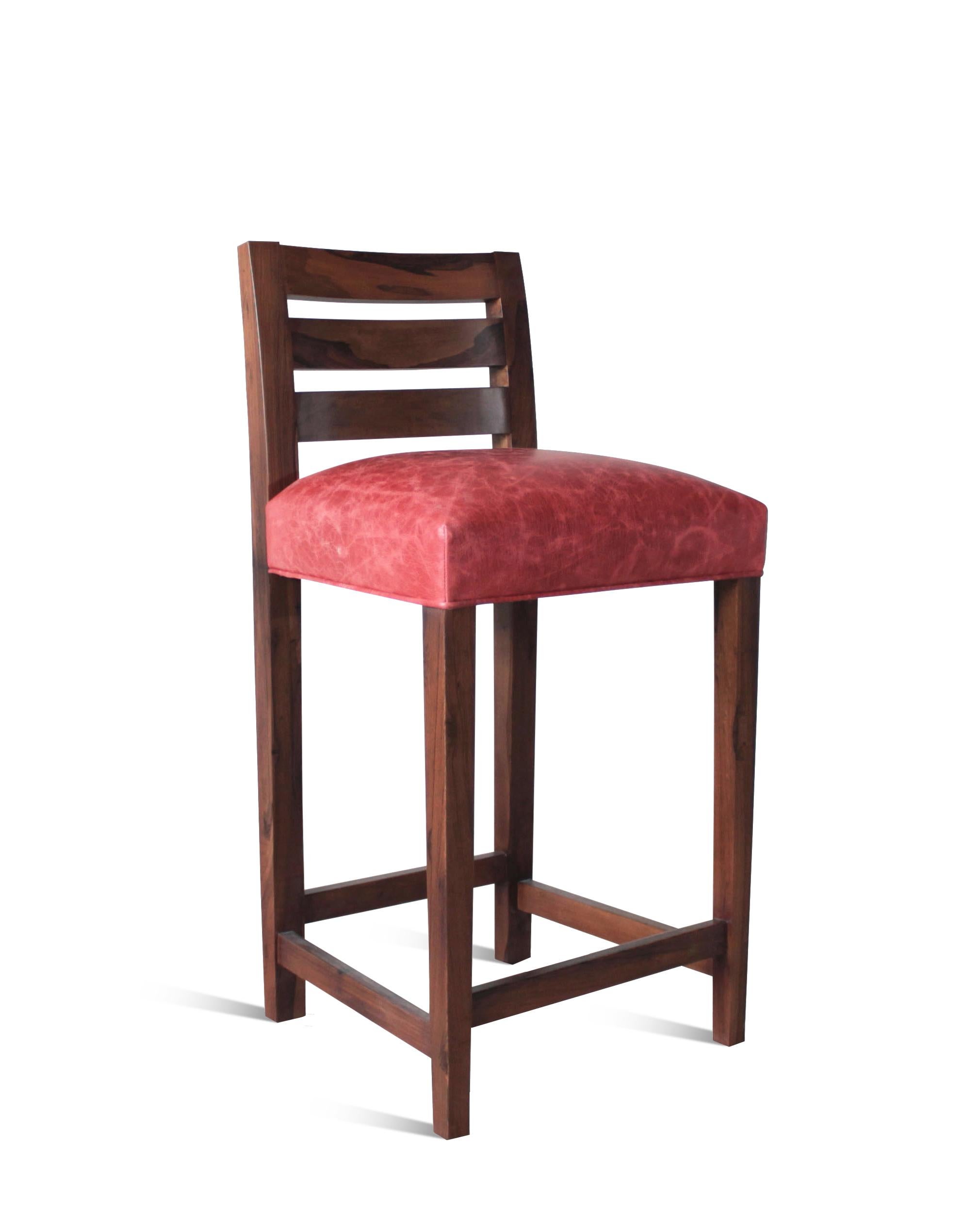 Contemporary Transitional Solid Argentine Rosewood and Leather Stool from Costantini, Renzo For Sale