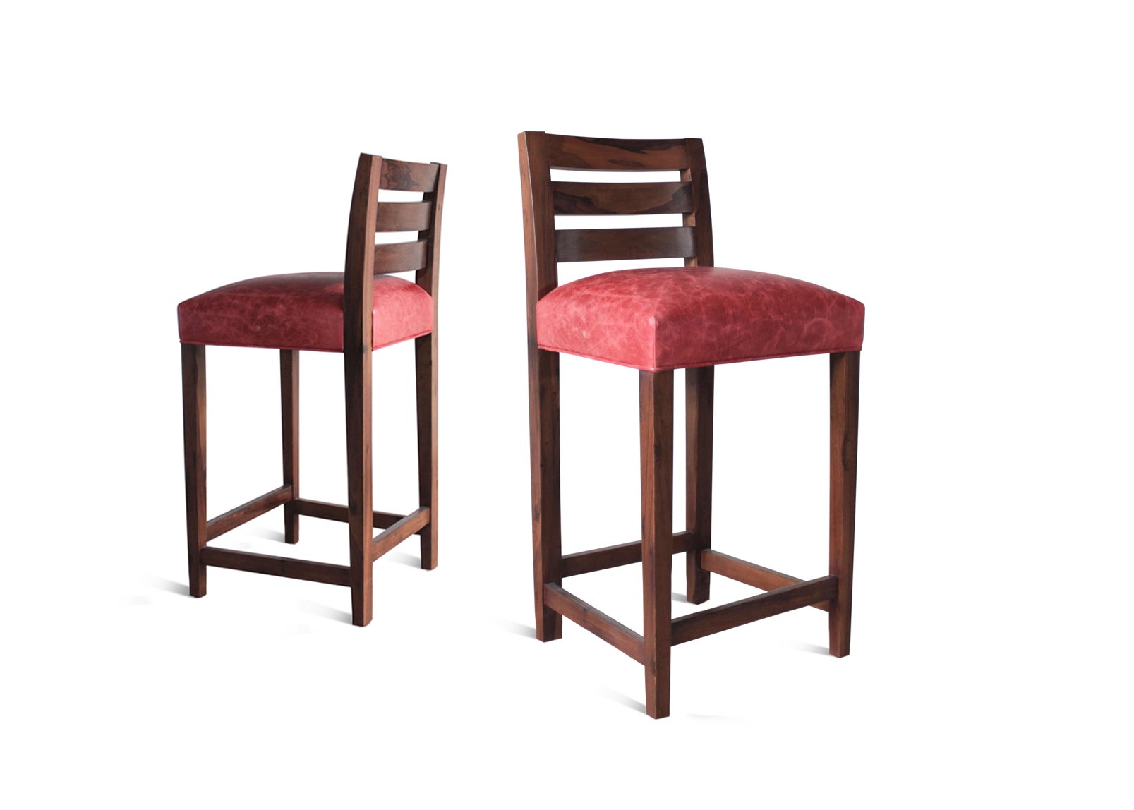 Transitional Solid Argentine Rosewood and Leather Stool from Costantini, Renzo For Sale