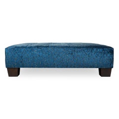Transitional Square Button Tufted Upholstered Ottoman w/ Wood Feet Customizable
